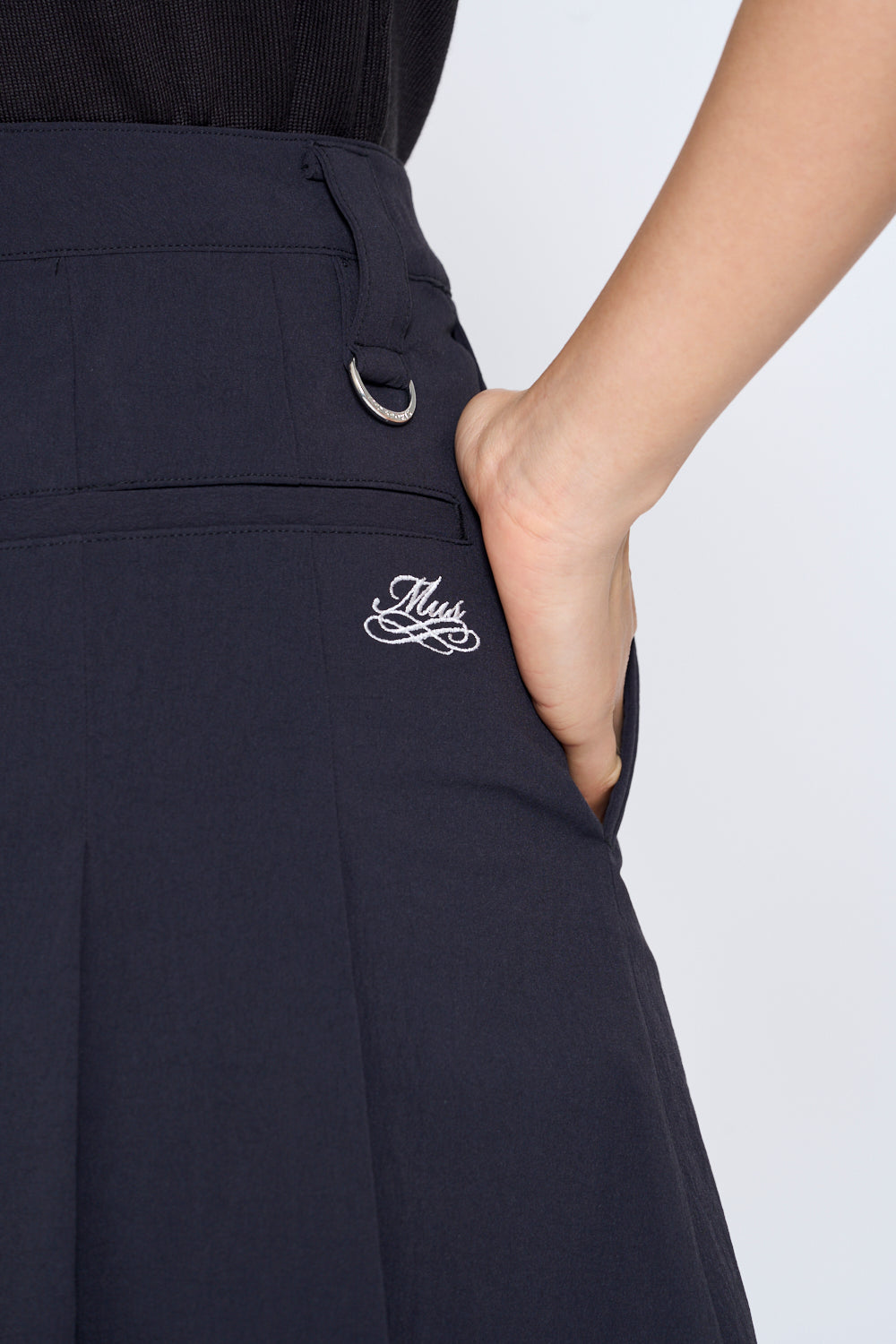 High tension pleated skirt with ribbon belt (701H6508K)