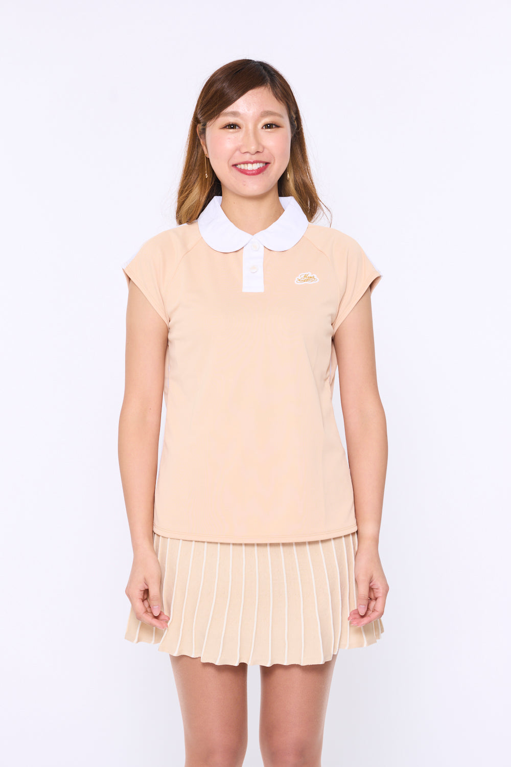 Round collar side mesh French sleeve shirt (701H3018)