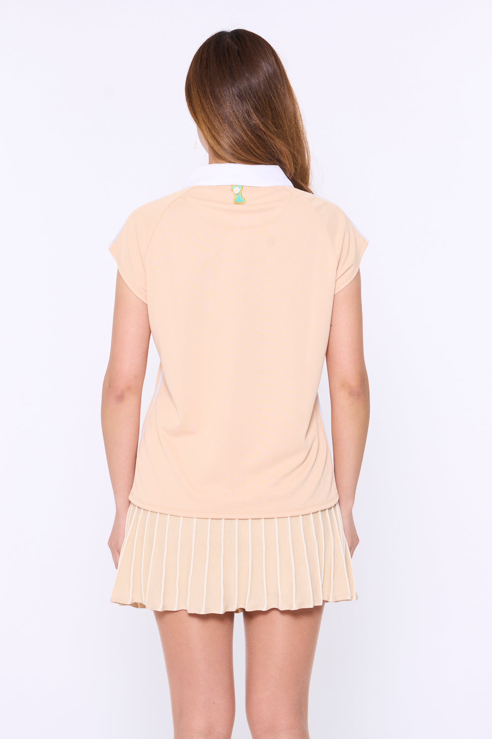 Round collar side mesh French sleeve shirt (701H3018)