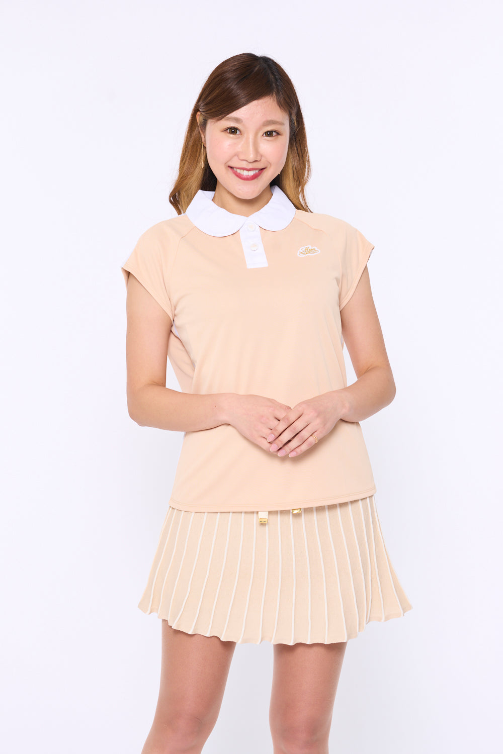Round collar side mesh French sleeve shirt (701H3018)