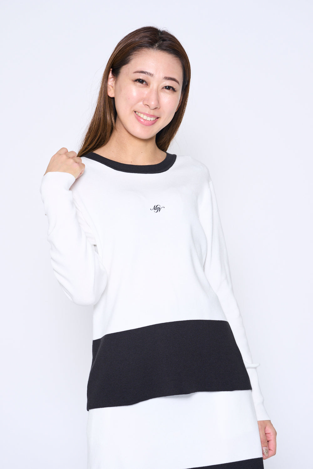 バイカラー長袖ニット バックリボン付き(701H6228)