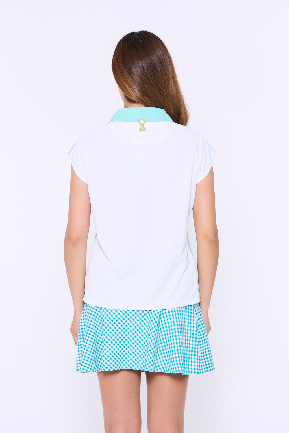 Round collar side mesh French sleeve shirt (701H3018)