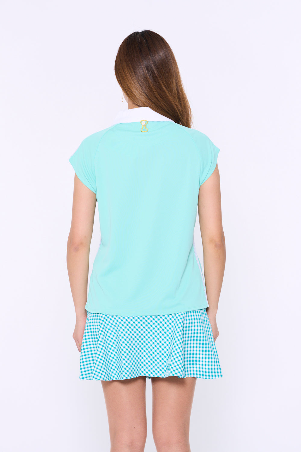 Round collar side mesh French sleeve shirt (701H3018)