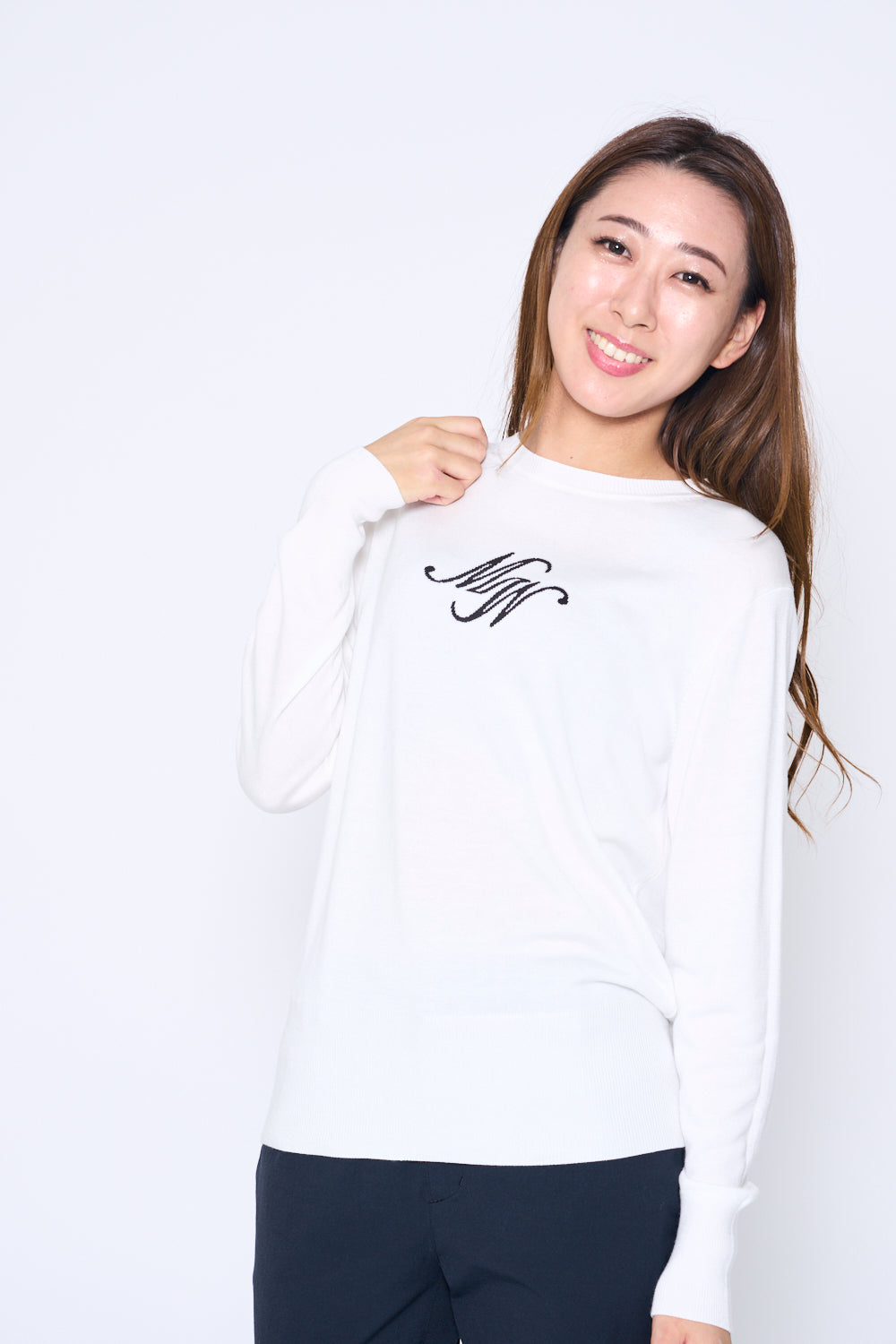 Intarsia long sleeve logo knit (701H6224)