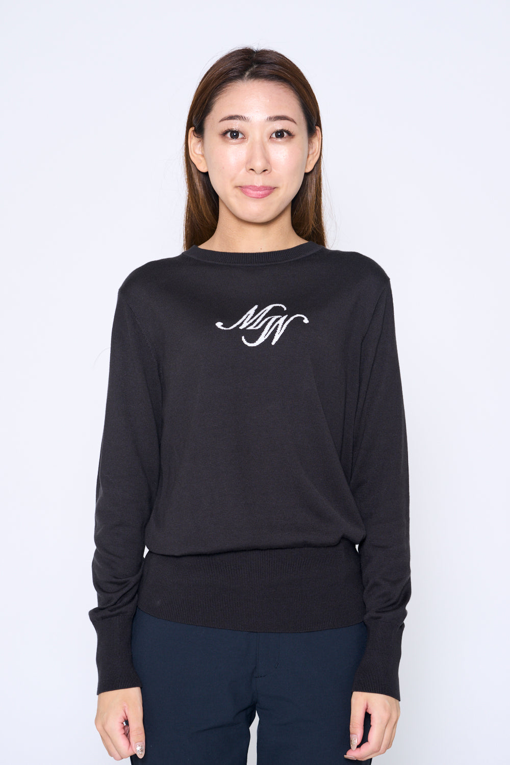 Intarsia long sleeve logo knit (701H6224)