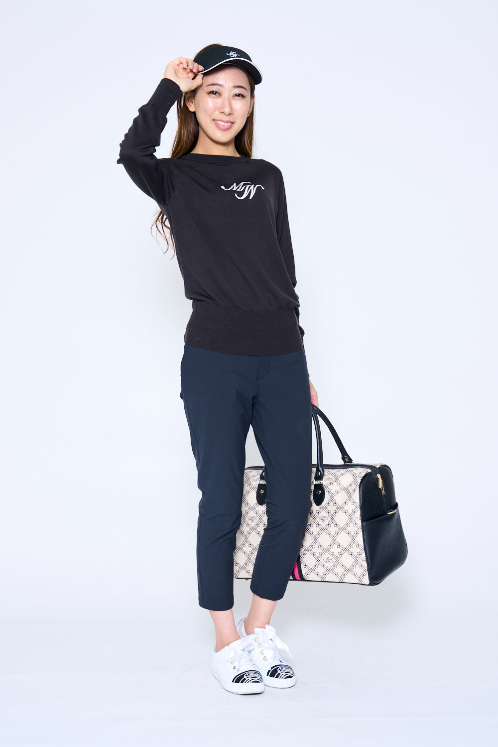 Intarsia long sleeve logo knit (701H6224)