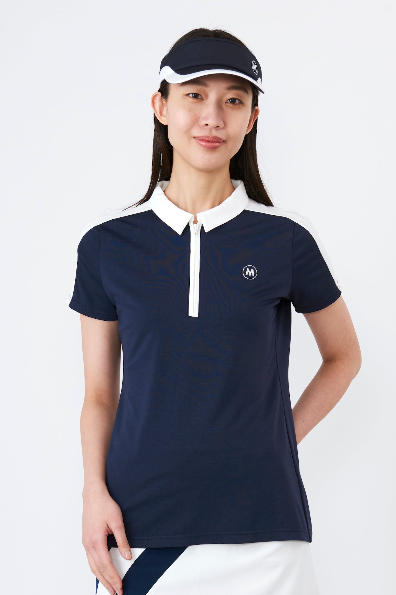 Short sleeve bicolor half zip shirt (801J1056)