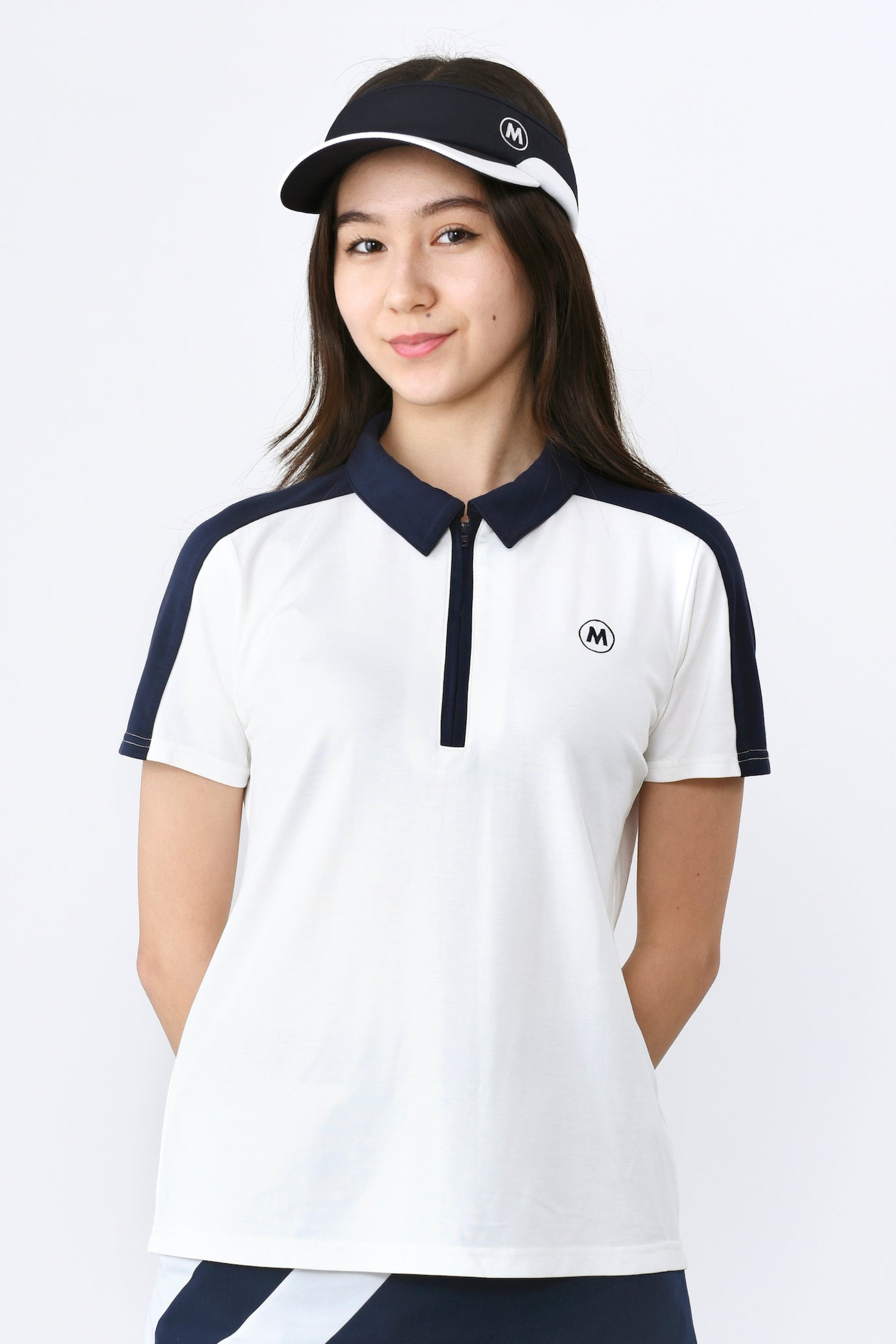 Short sleeve bicolor half zip shirt (801J1056)