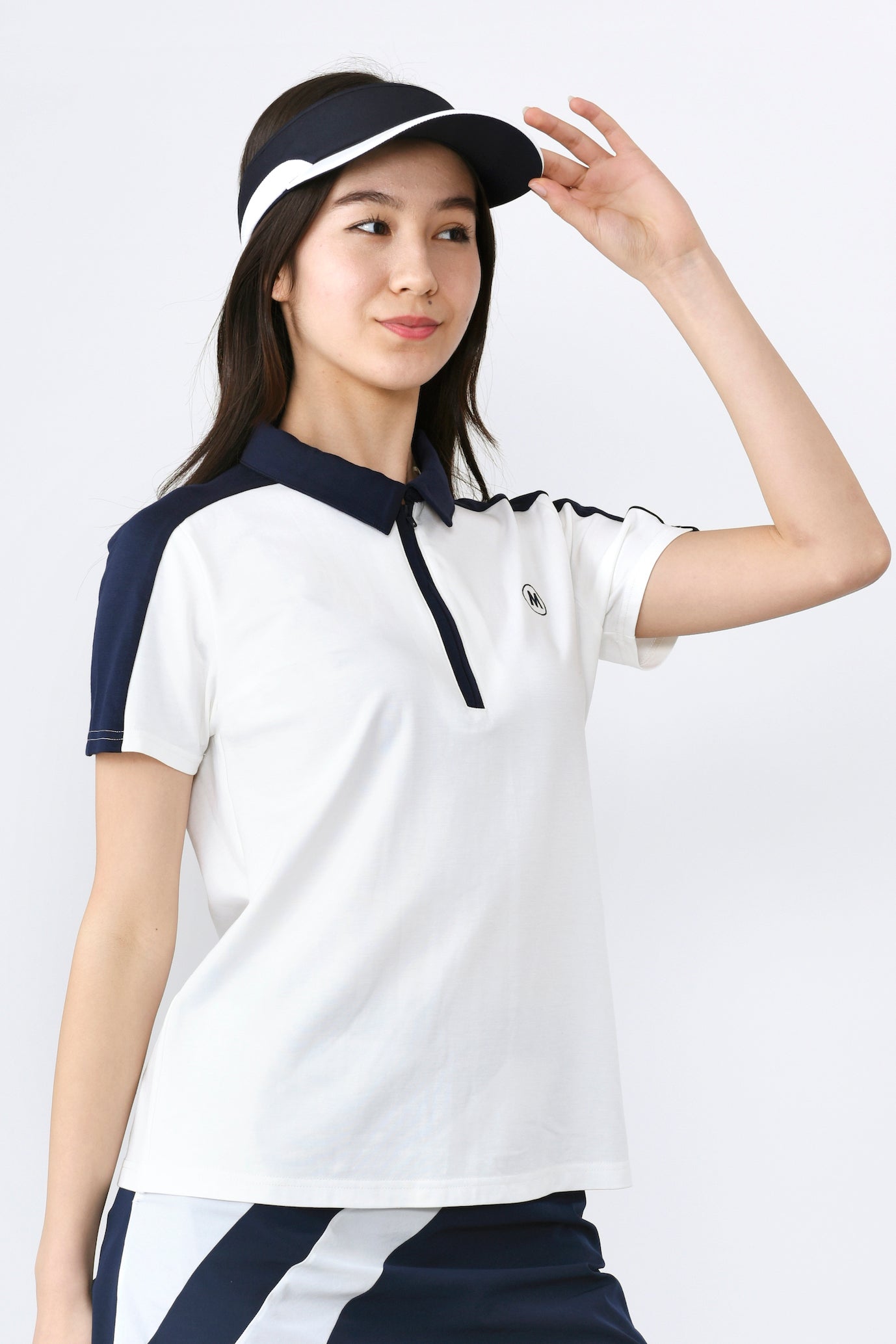 Short sleeve bicolor half zip shirt (801J1056)