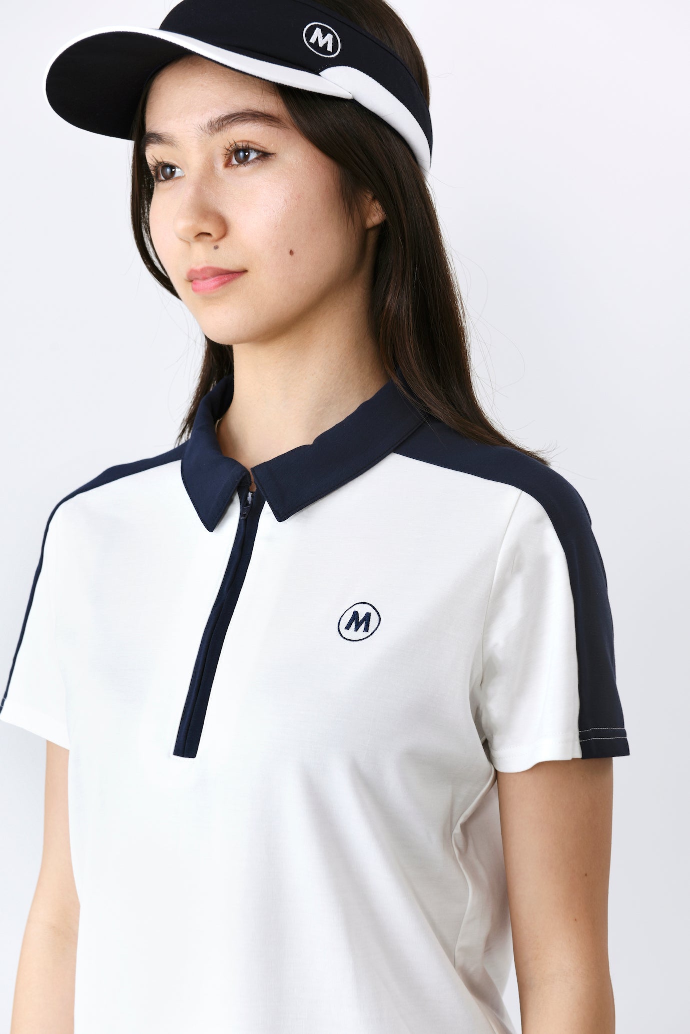 Short sleeve bicolor half zip shirt (801J1056)
