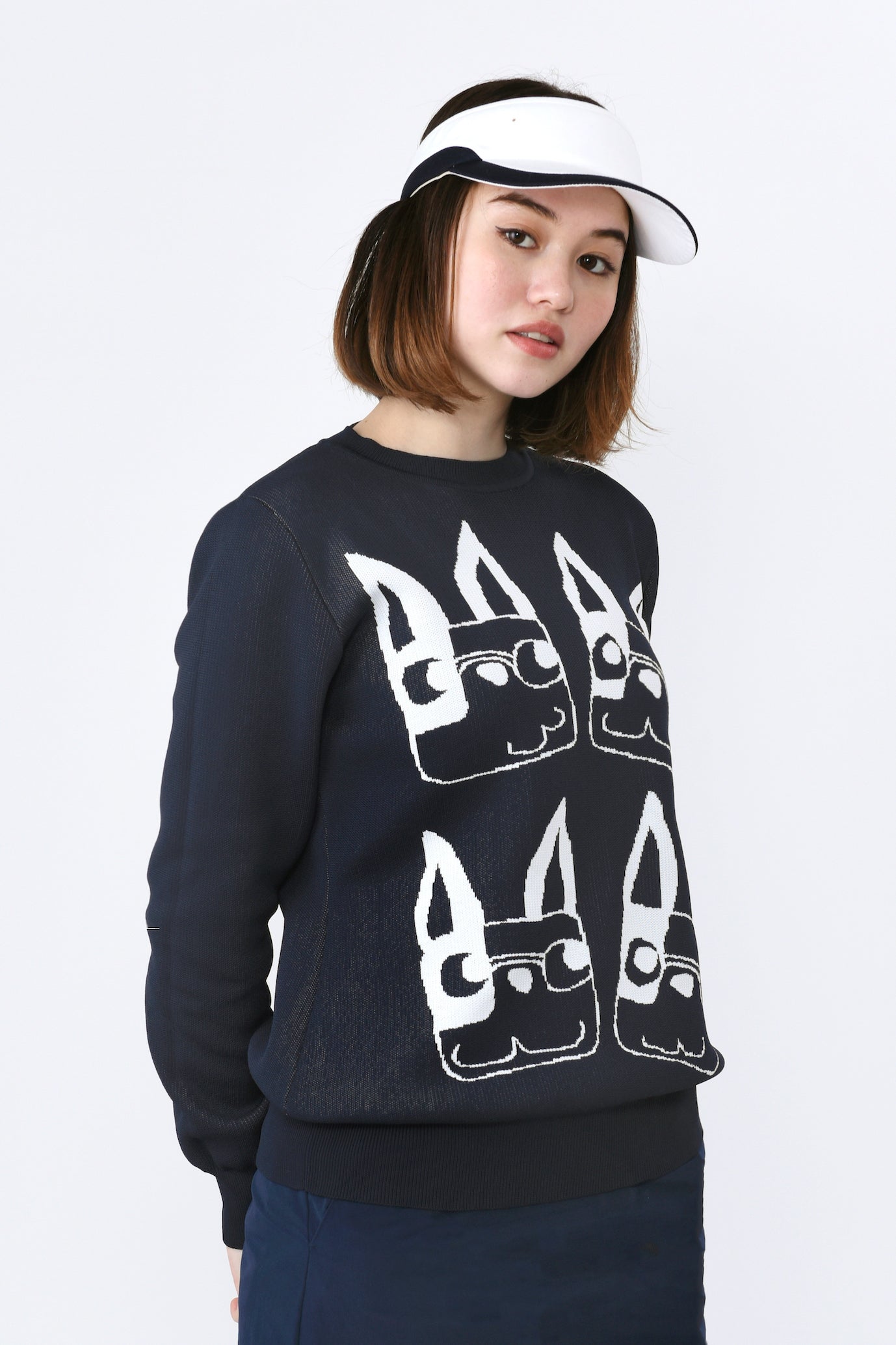 長袖UMOジャカードクルーネックニット(801J1250)※販売終了