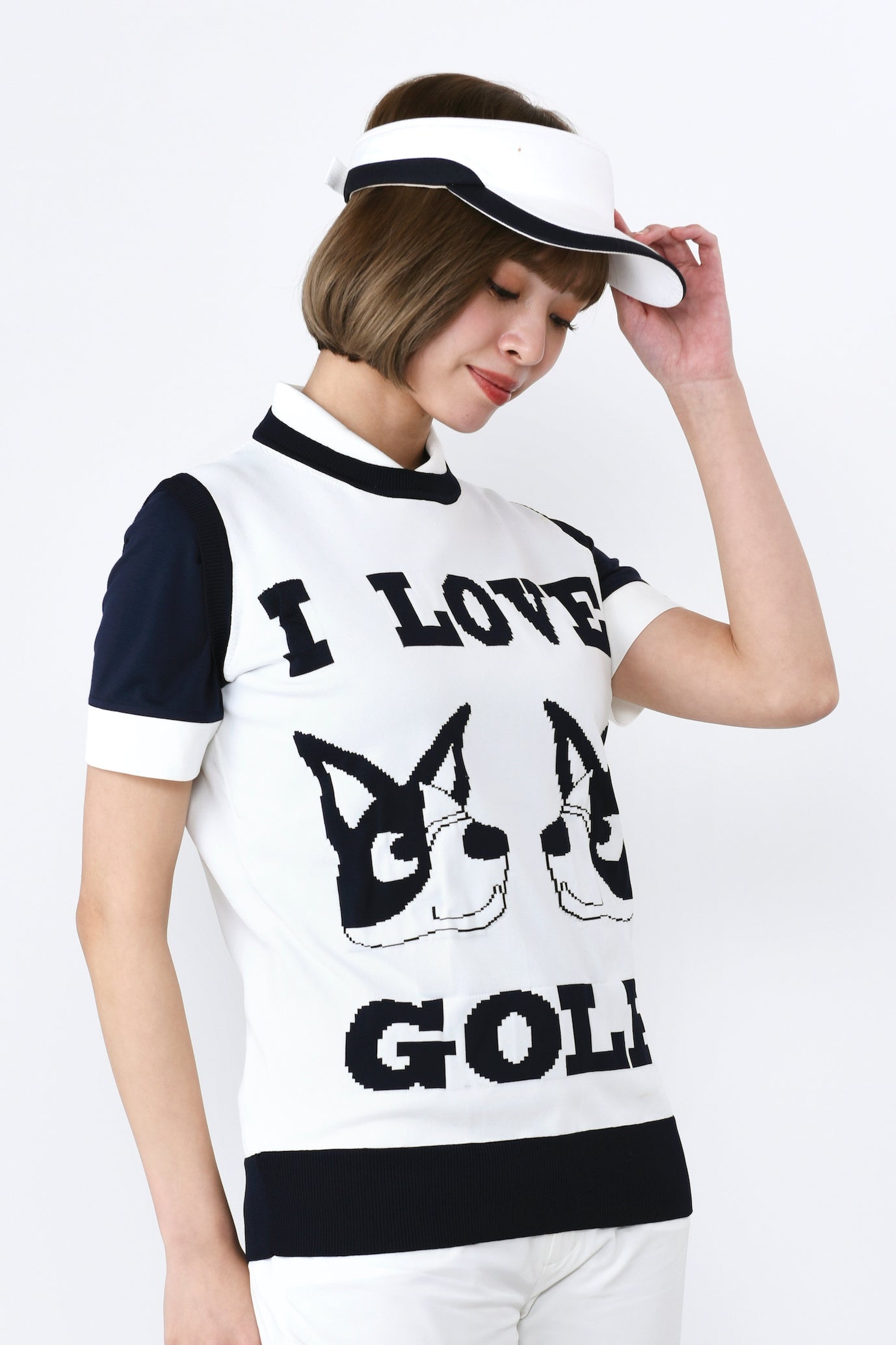 I LOVE GOLF UMOモチーフクルーネックベスト(801J1352)