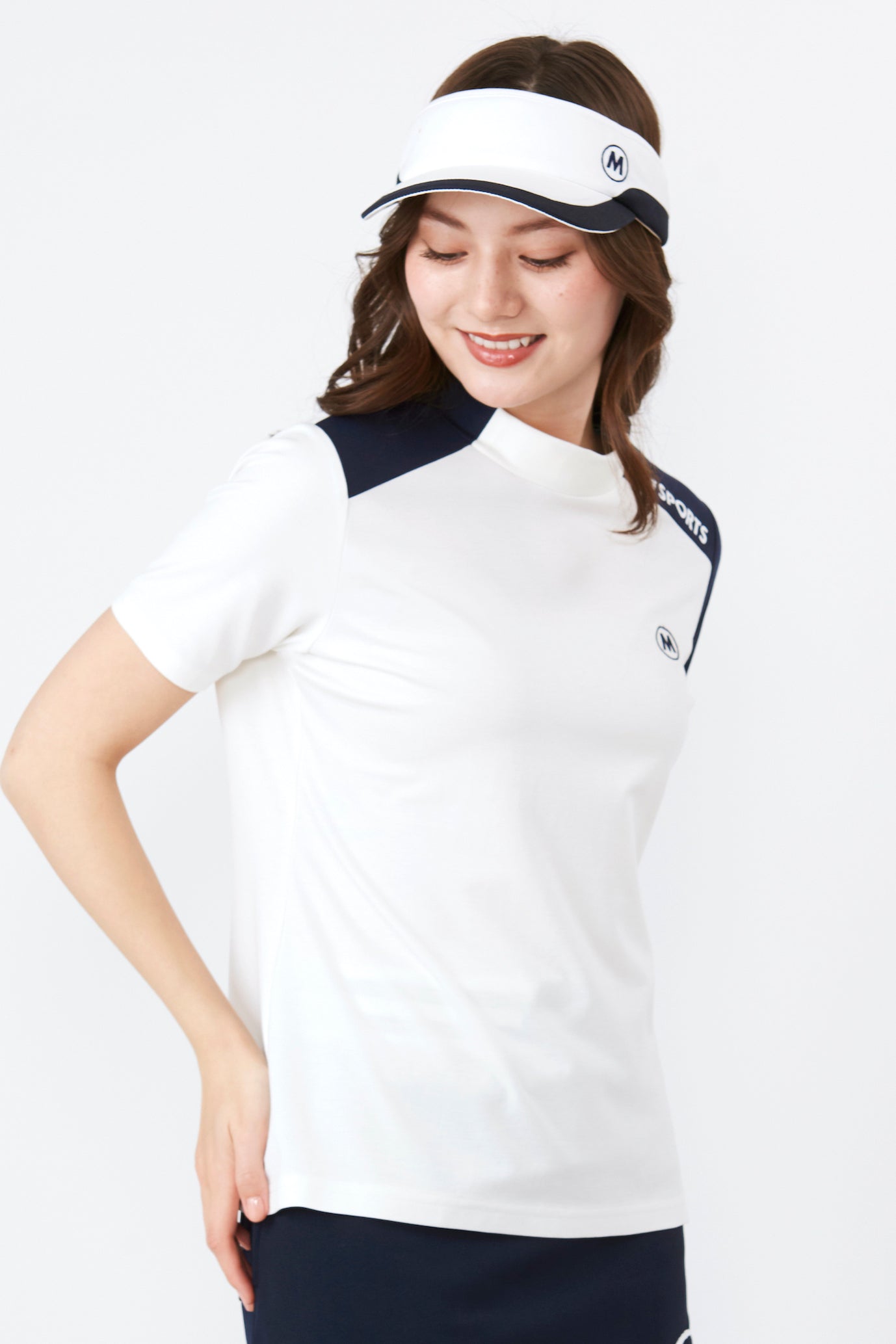 Short sleeve high tension asymmetric bicolor pullover (801J2452)