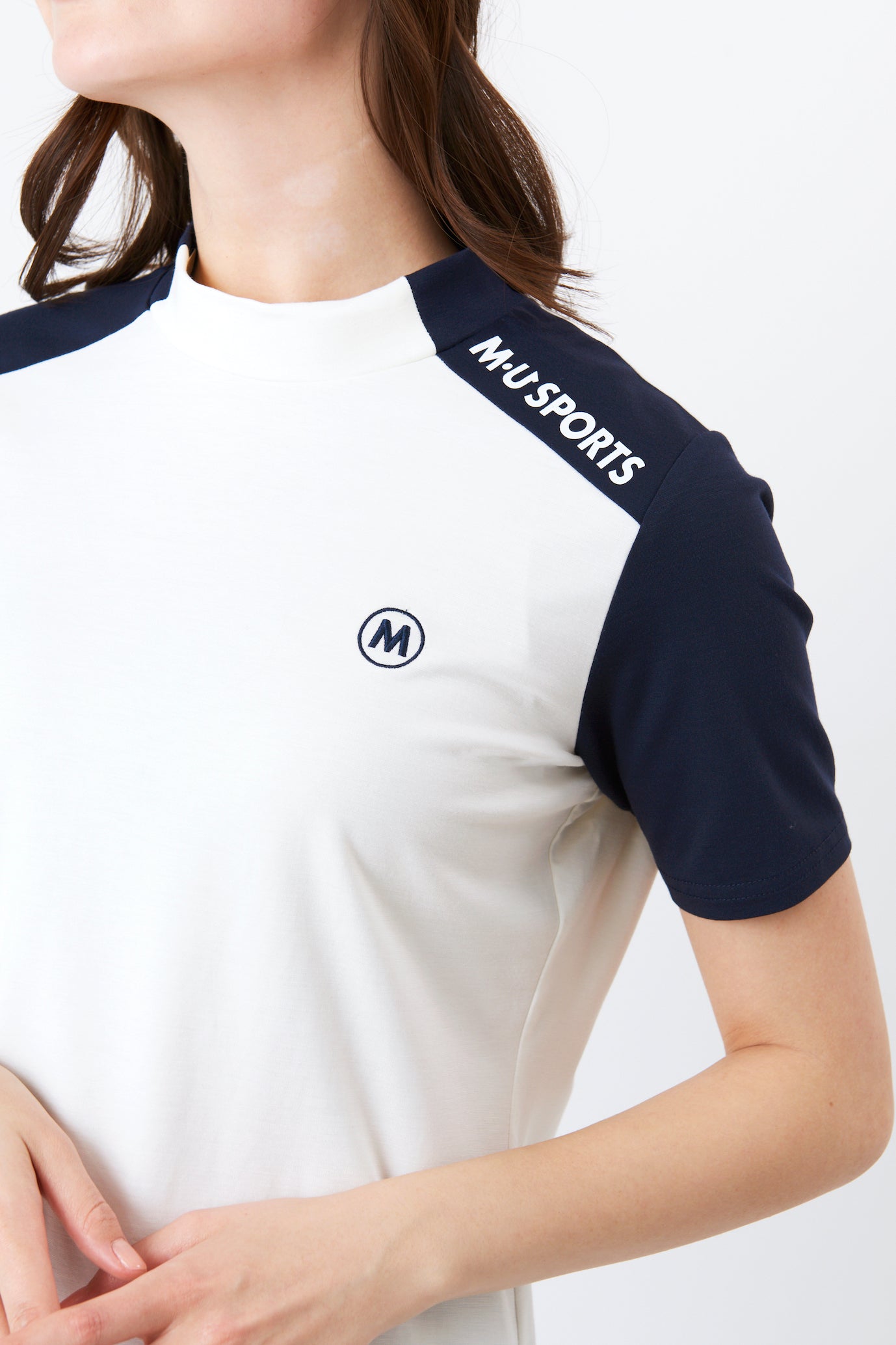 Short sleeve high tension asymmetric bicolor pullover (801J2452)