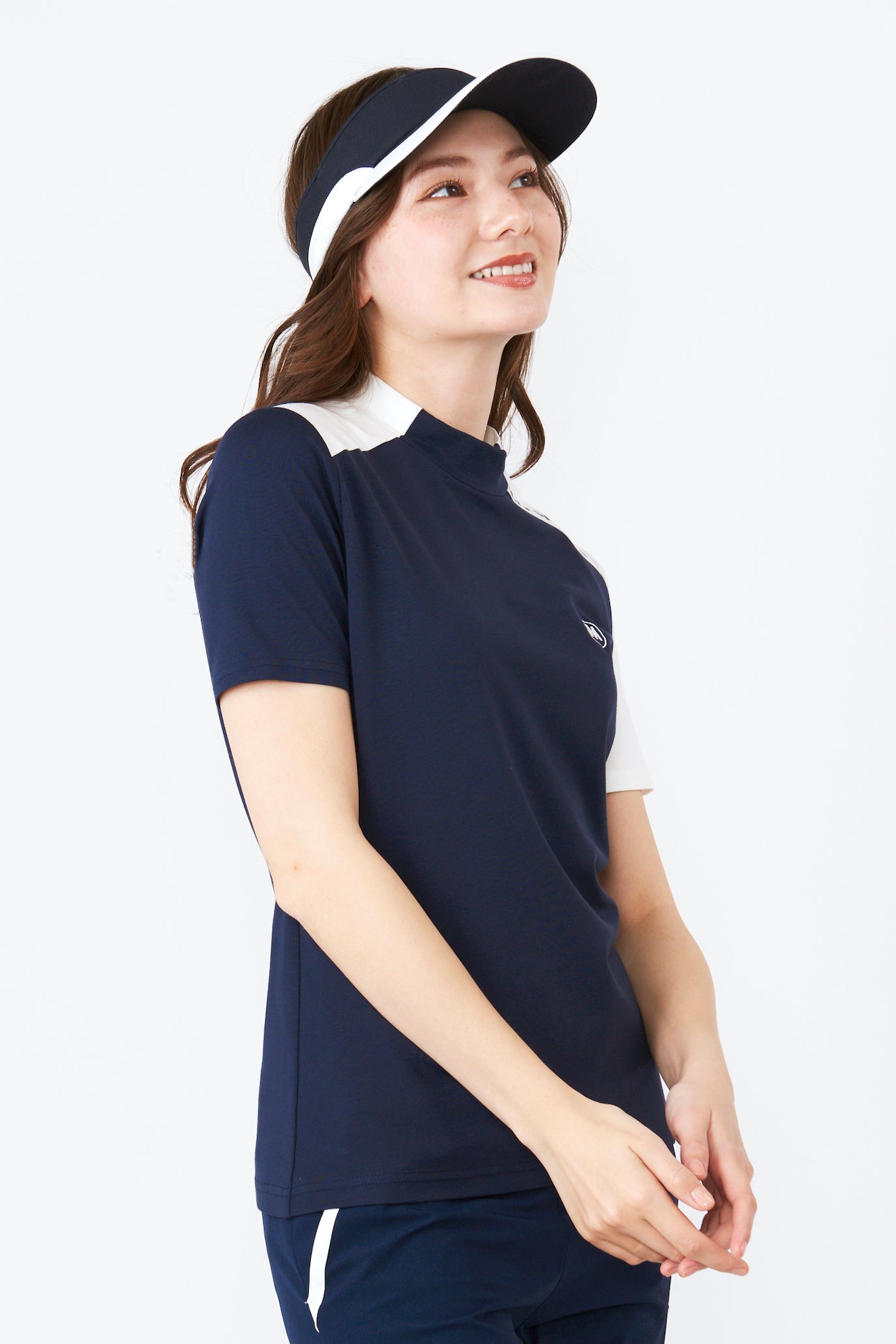 Short sleeve high tension asymmetric bicolor pullover (801J2452)