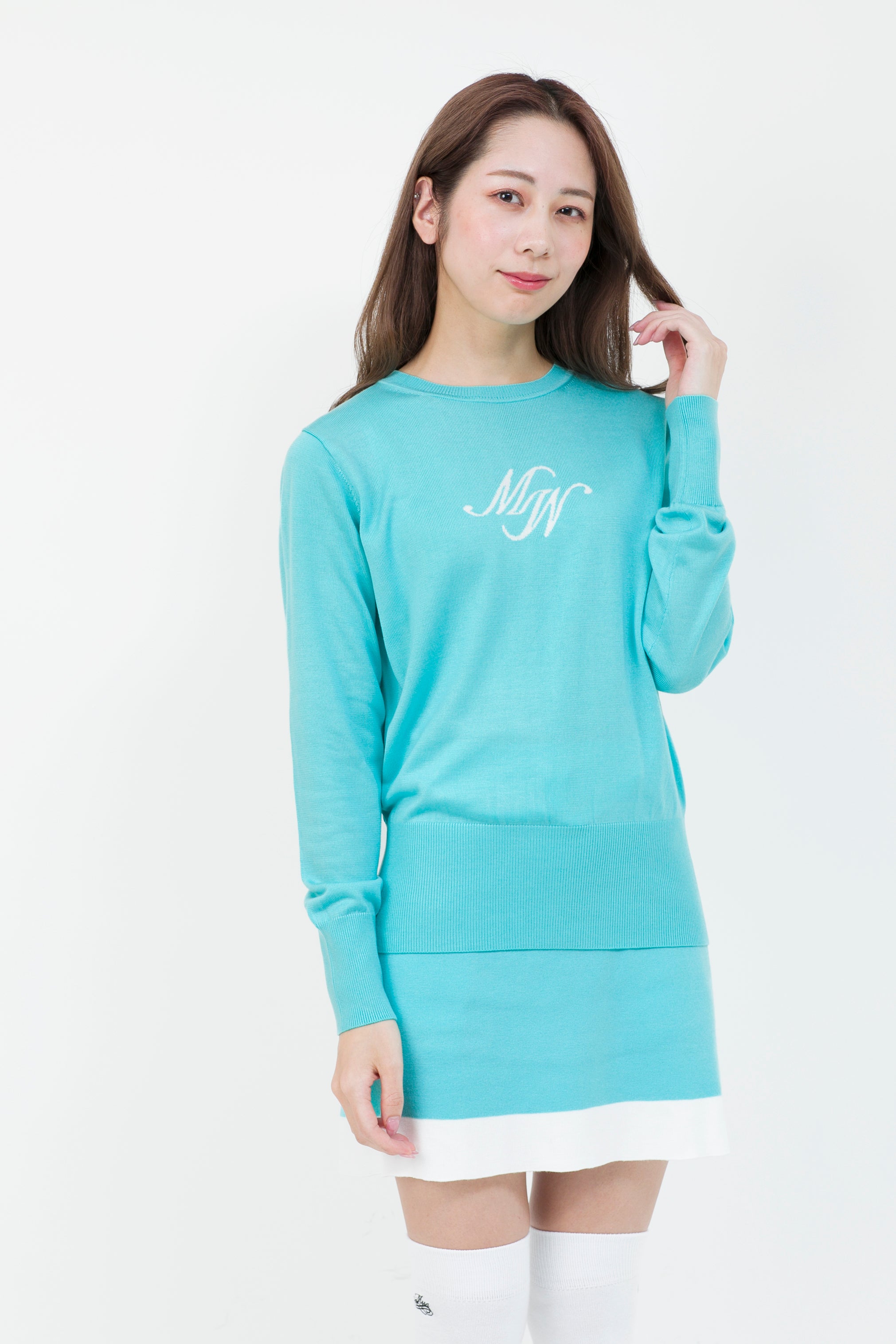 Intarsia long sleeve logo knit (701H6224)