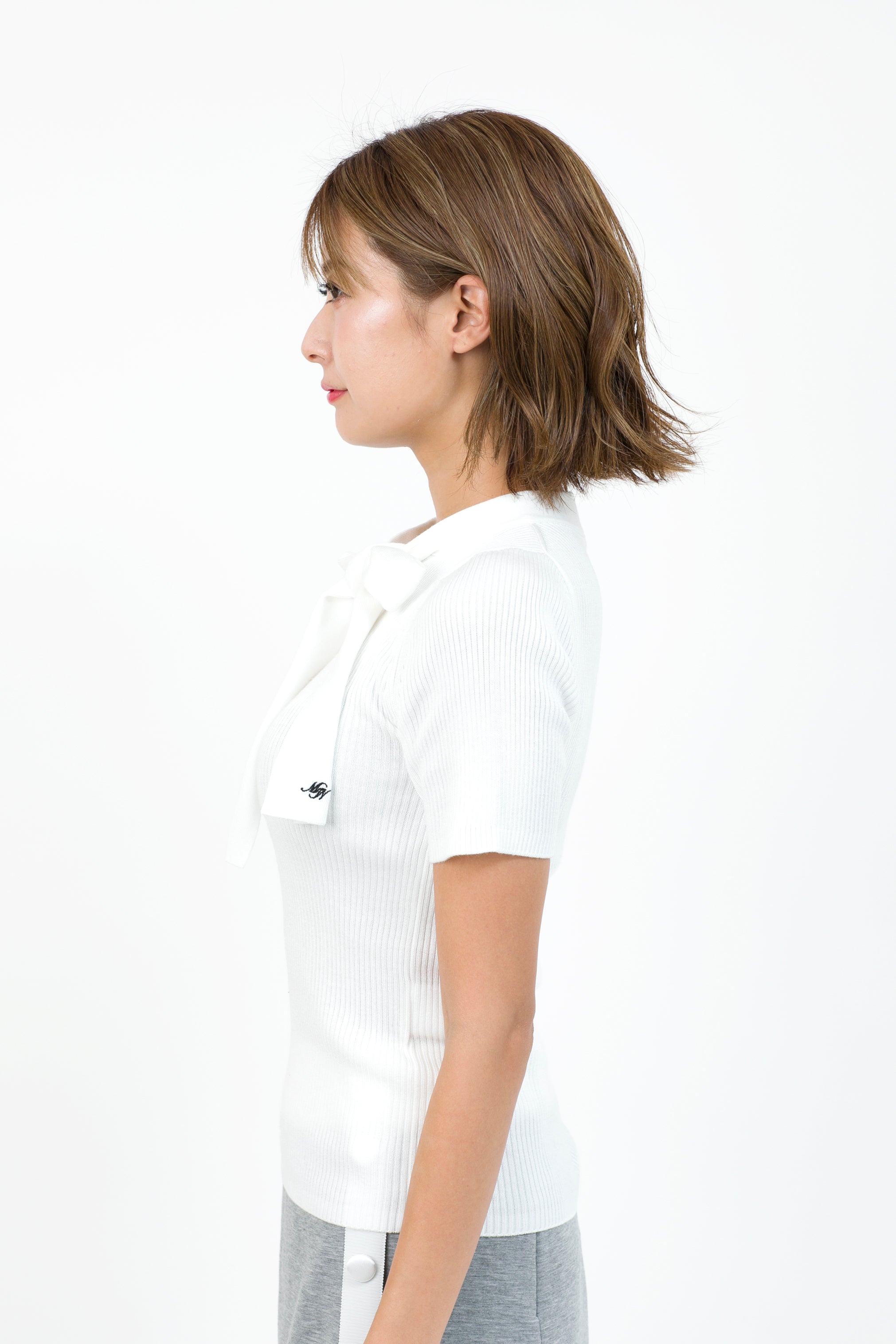 Ribbon collar short sleeve knit (701H8204K)