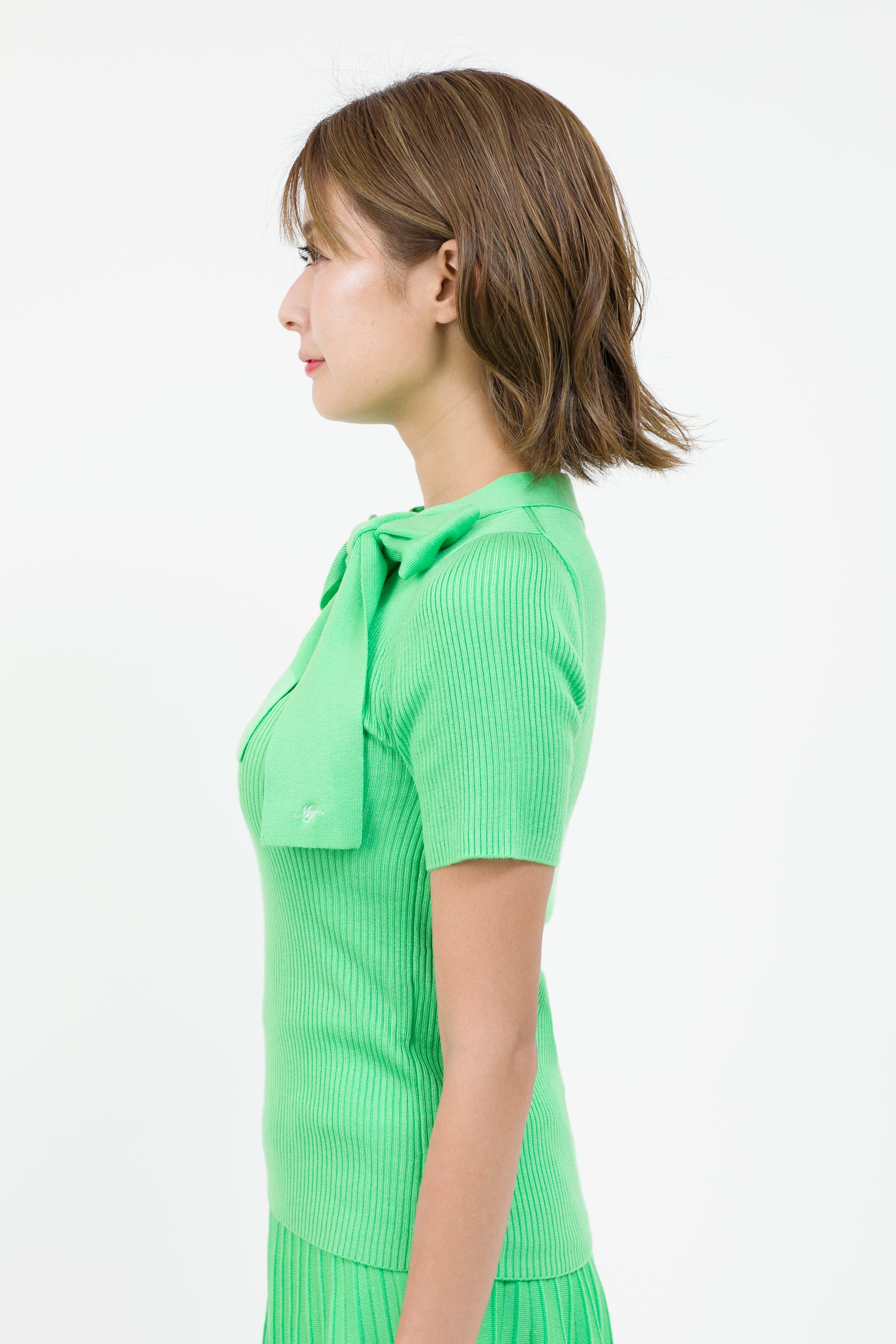Ribbon collar short sleeve knit (701H8204K)