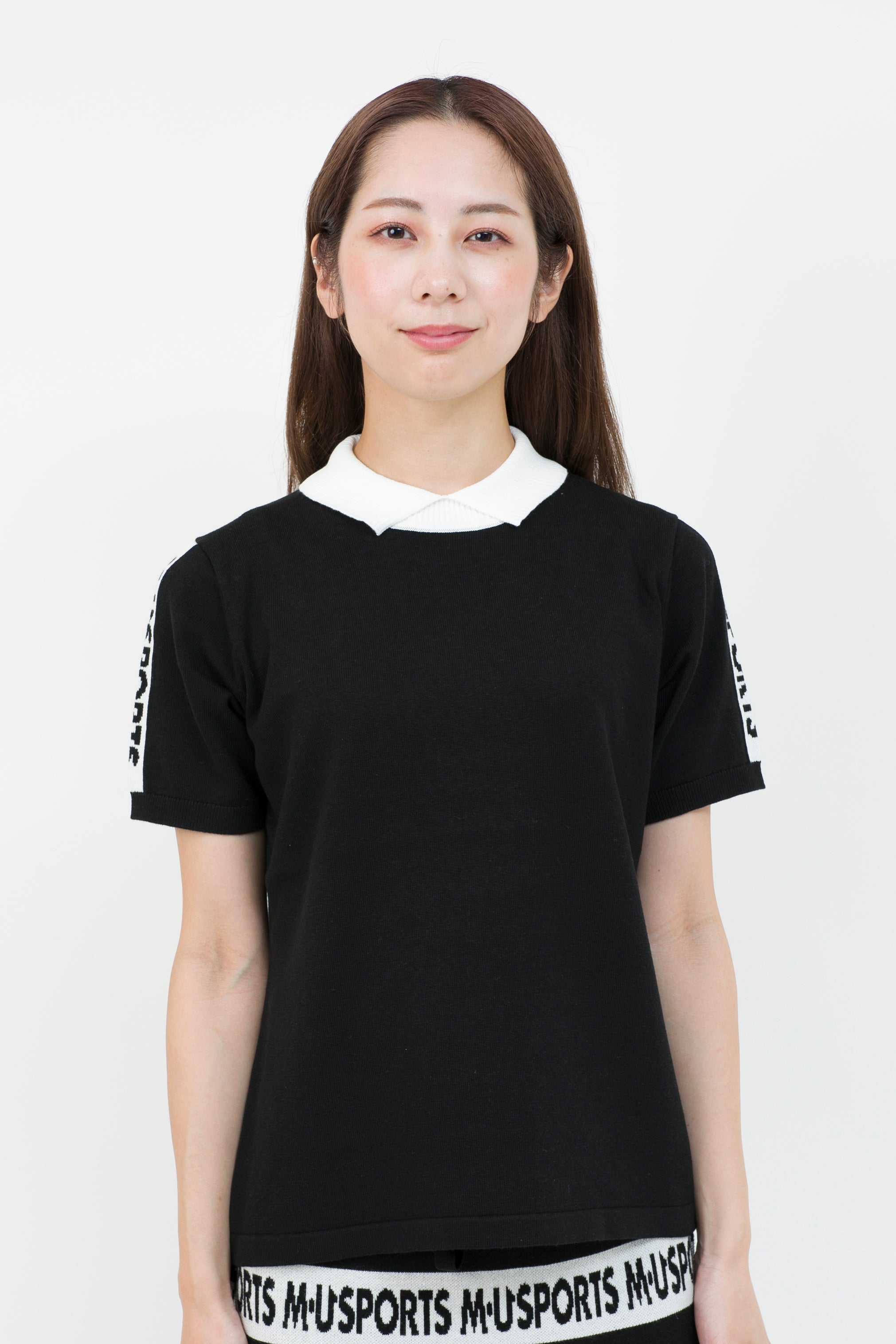 Short sleeve slit collar jacquard knit (801H8252K)
