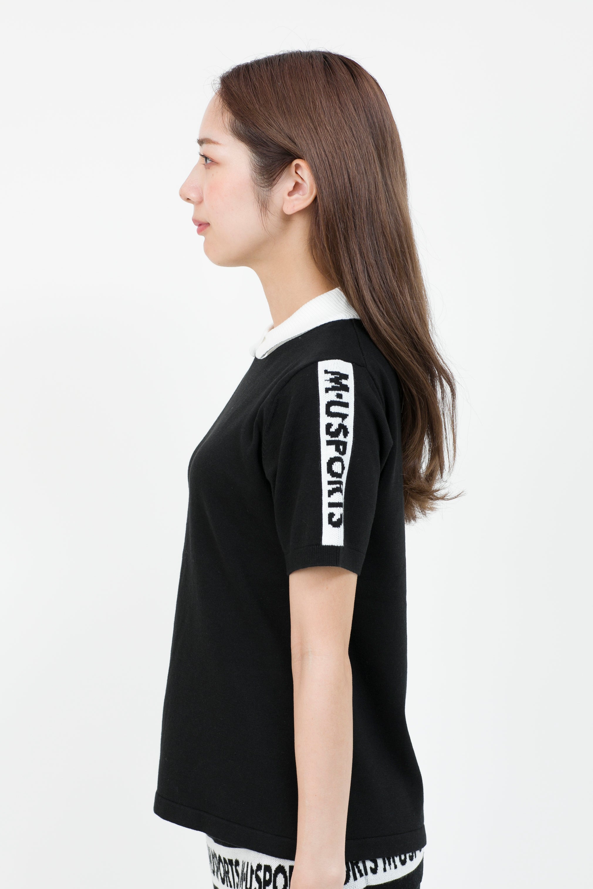 Short sleeve slit collar jacquard knit (801H8252K)
