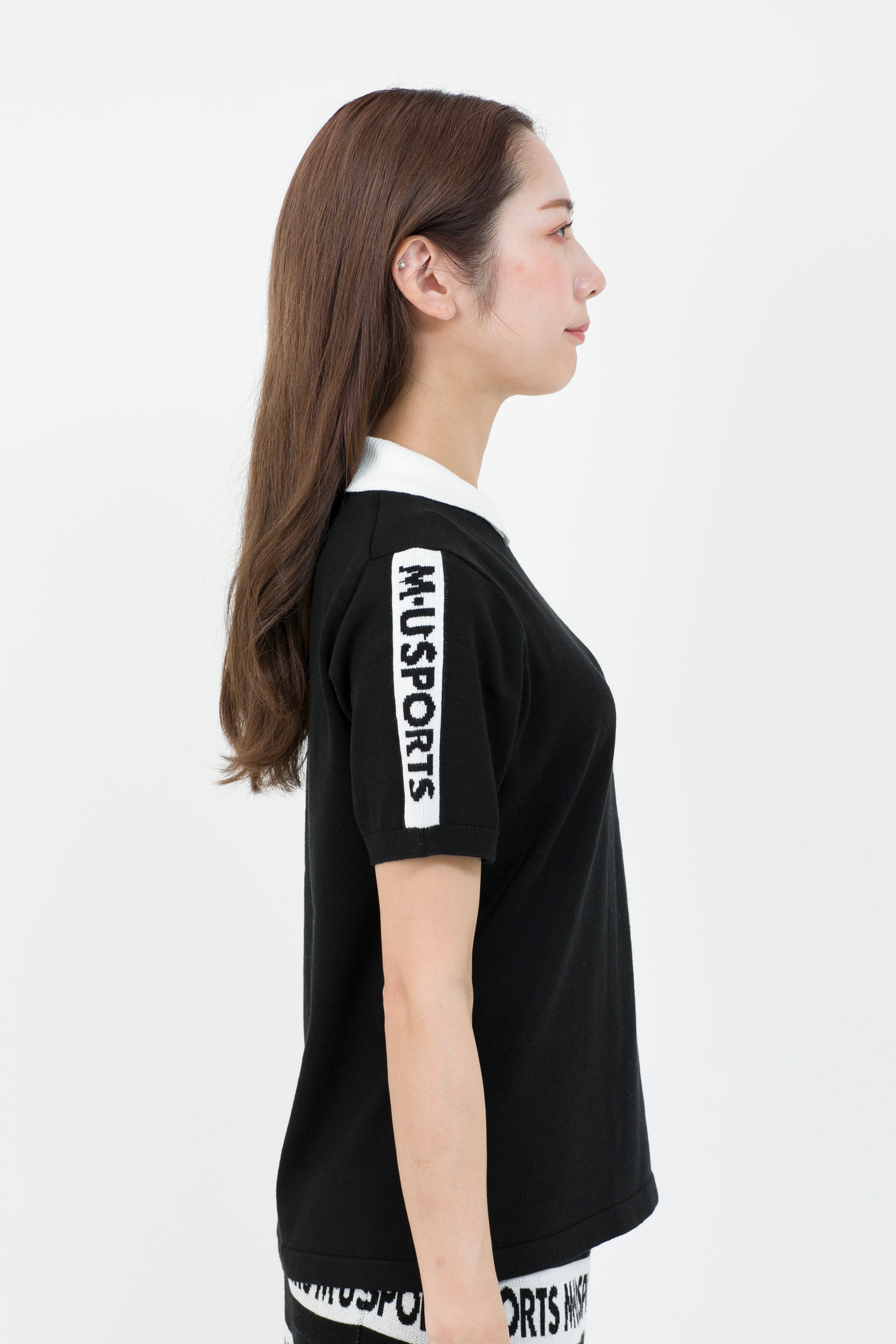 Short sleeve slit collar jacquard knit (801H8252K)