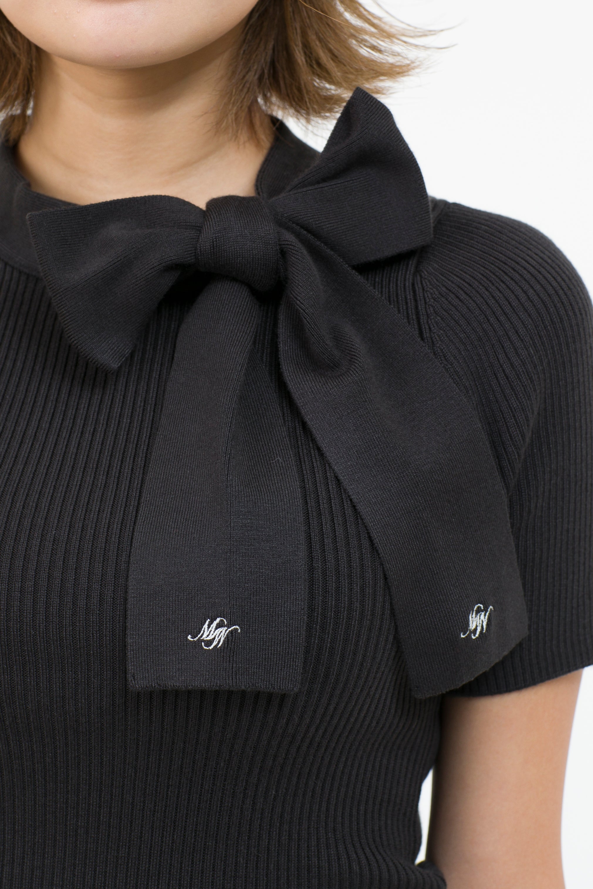 Ribbon collar short sleeve knit (701H8204K)