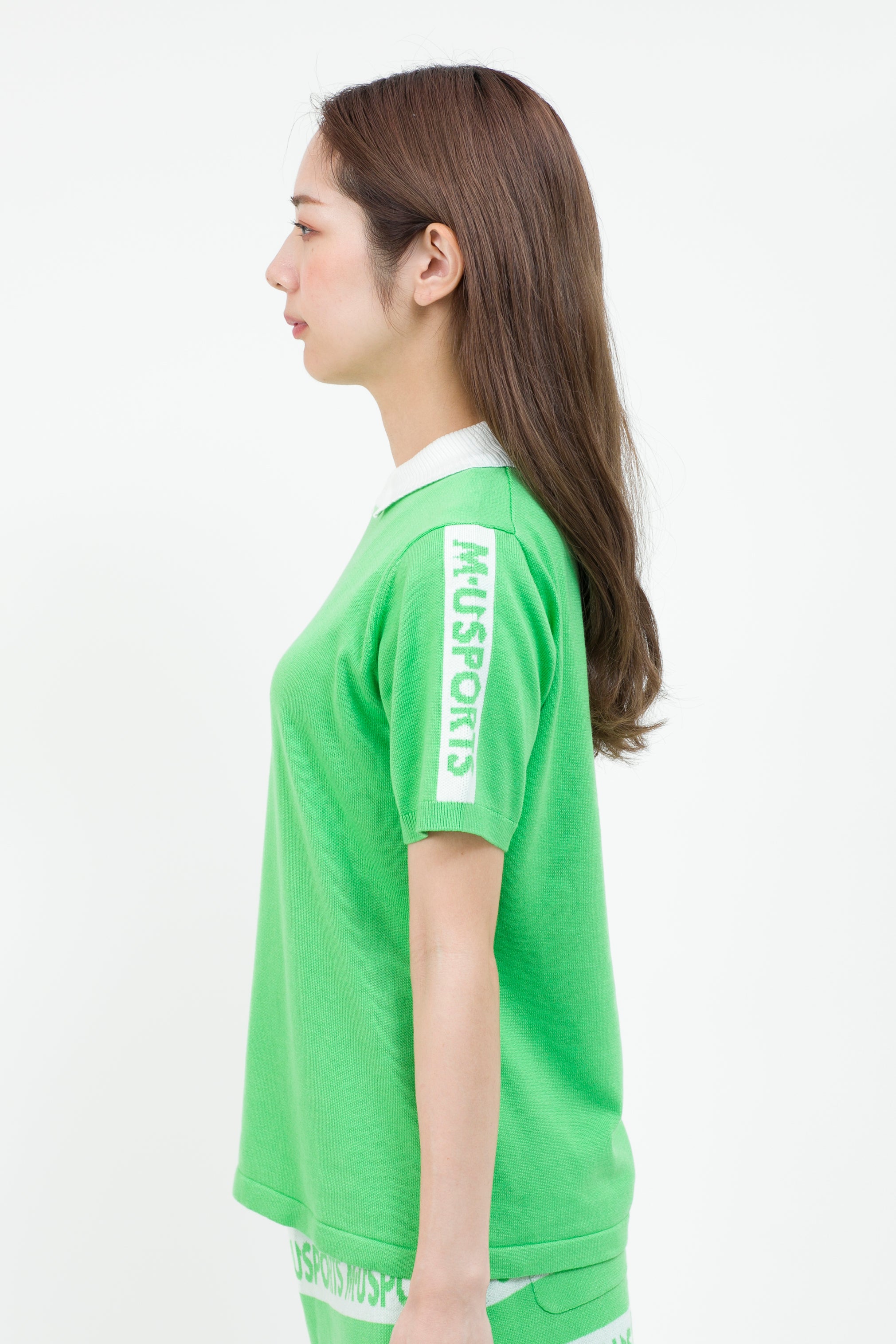 Short sleeve slit collar jacquard knit (801H8252K)