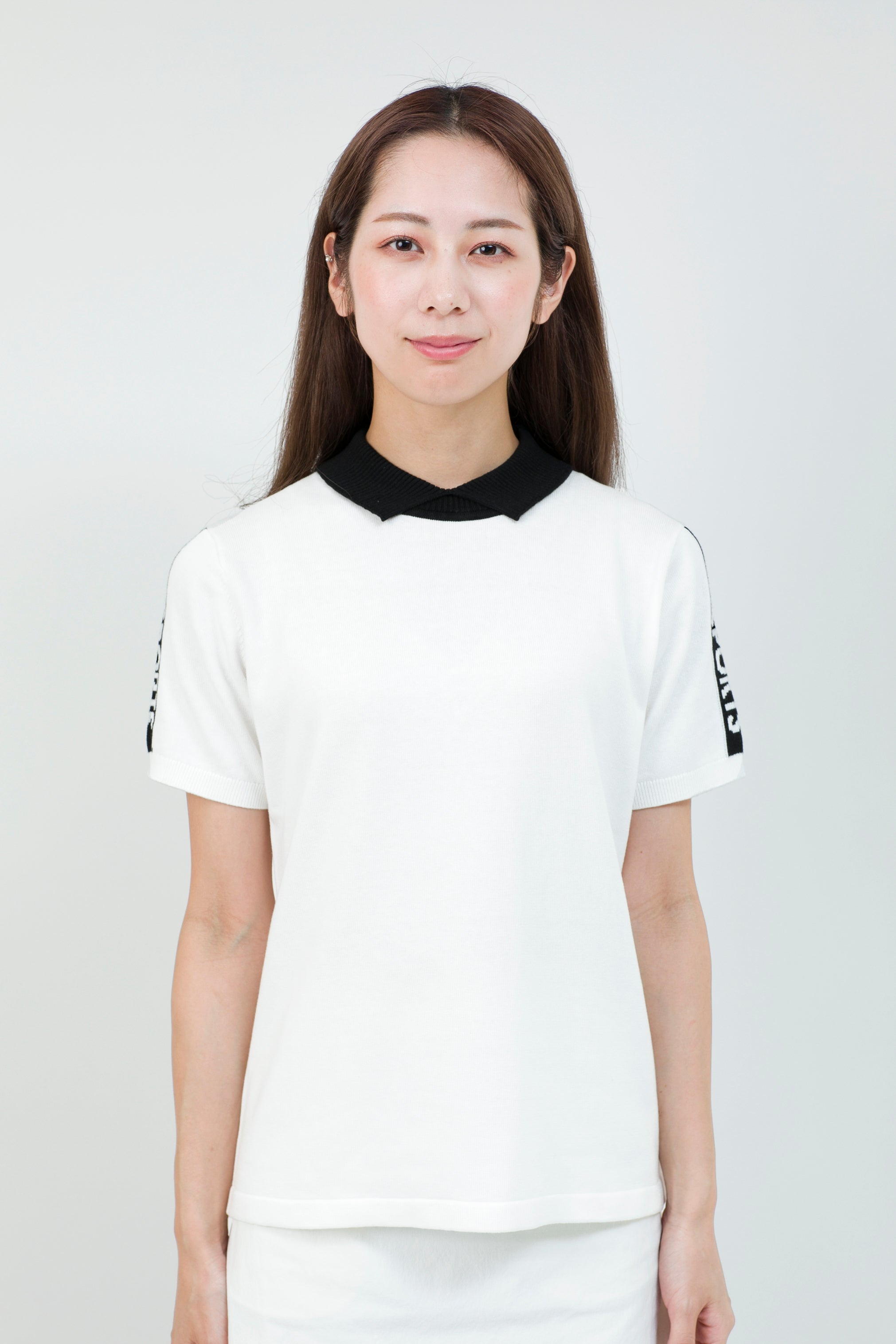 Short sleeve slit collar jacquard knit (801H8252K)