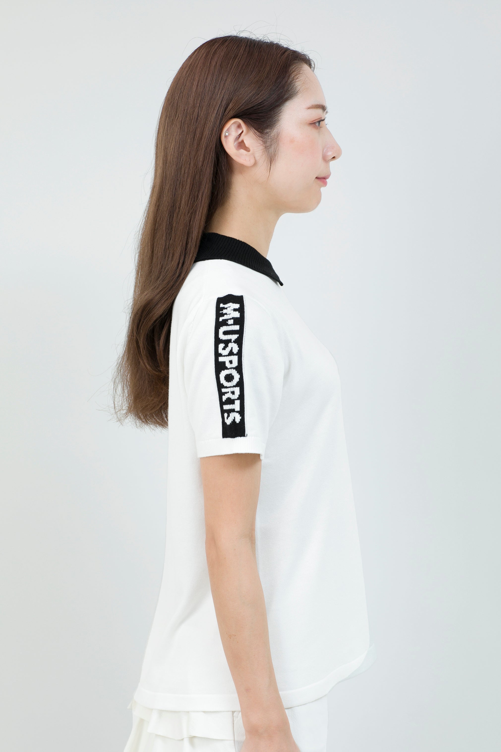 Short sleeve slit collar jacquard knit (801H8252K)