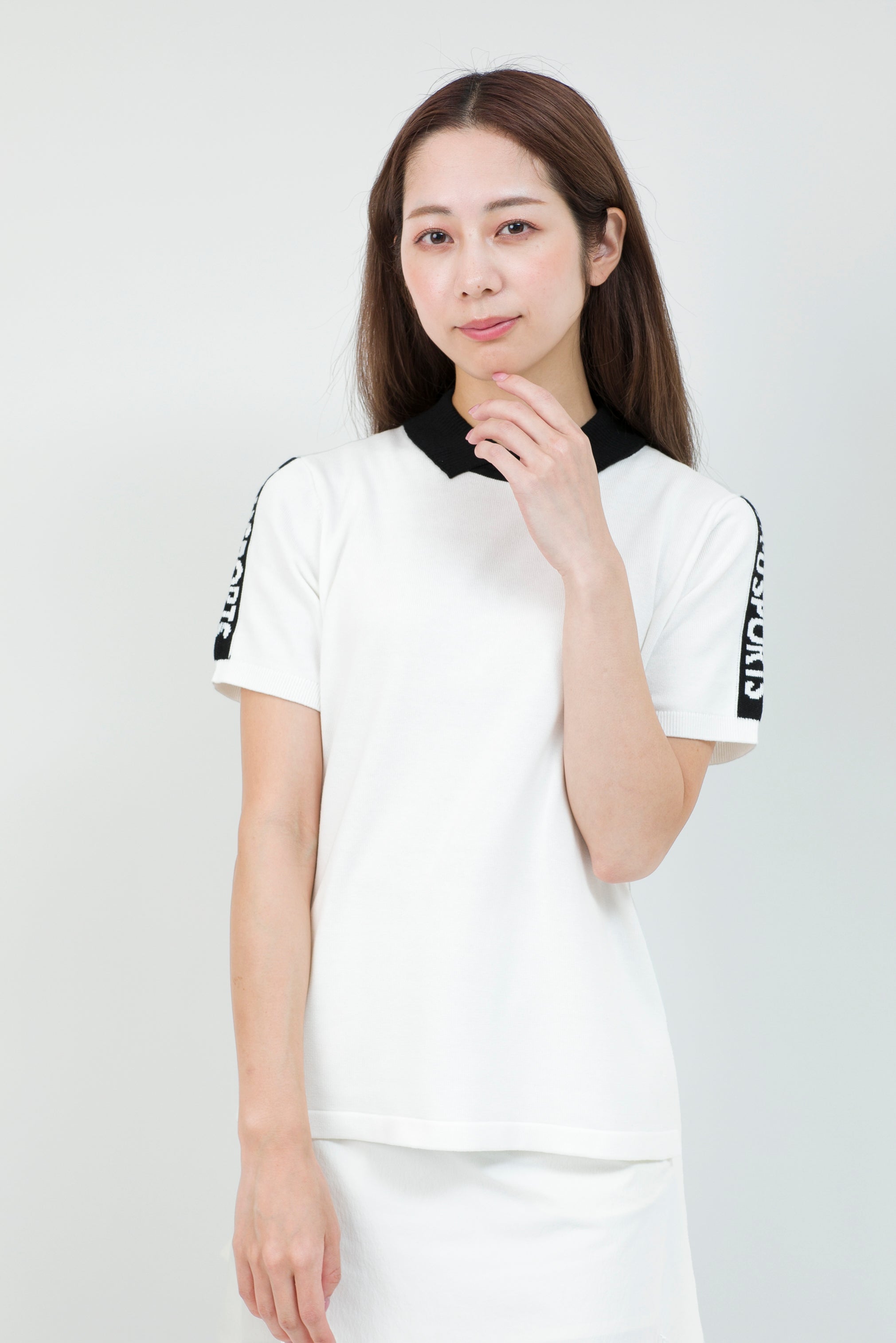 Short sleeve slit collar jacquard knit (801H8252K)