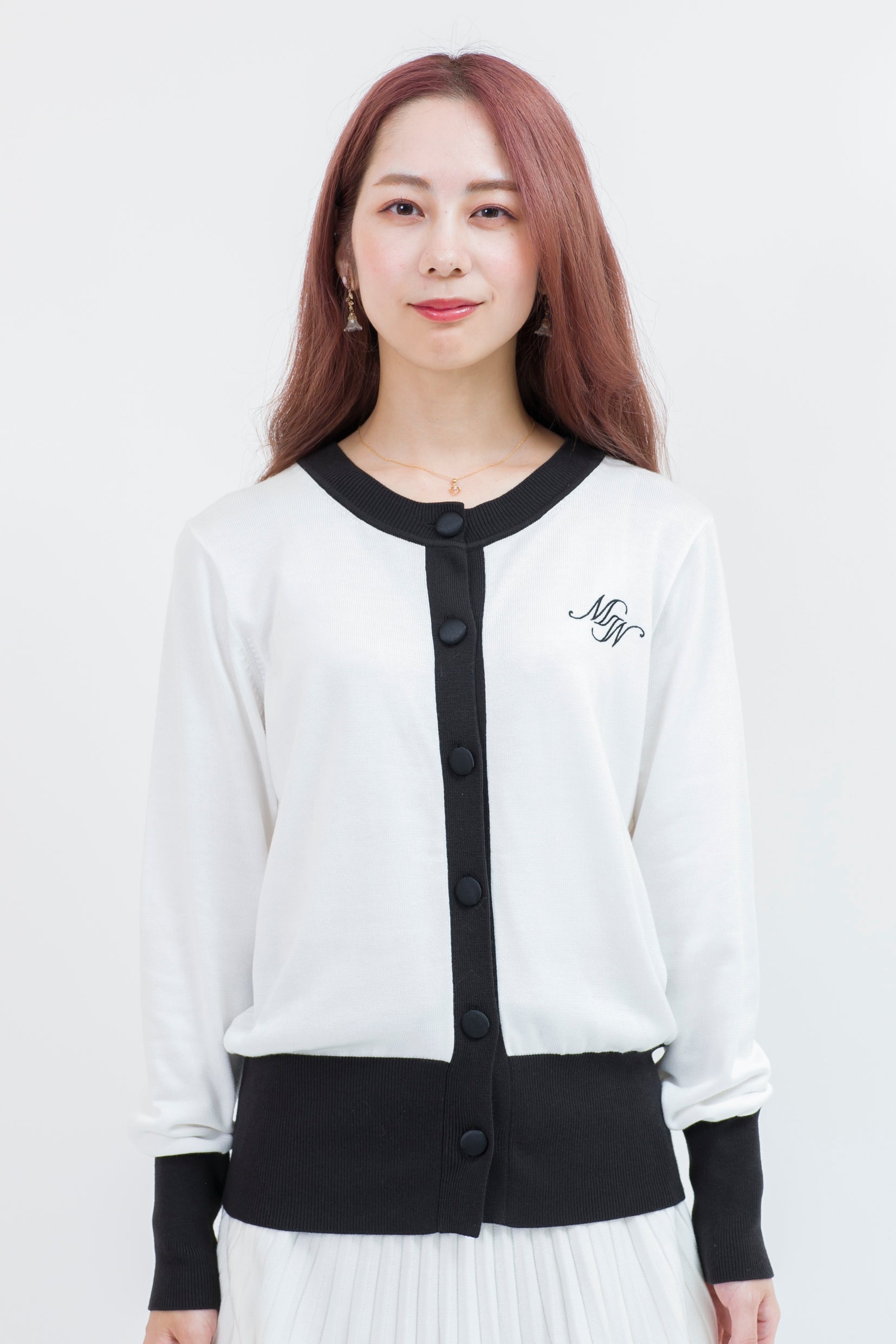 Bicolor long sleeve knit cardigan (701H8212K)