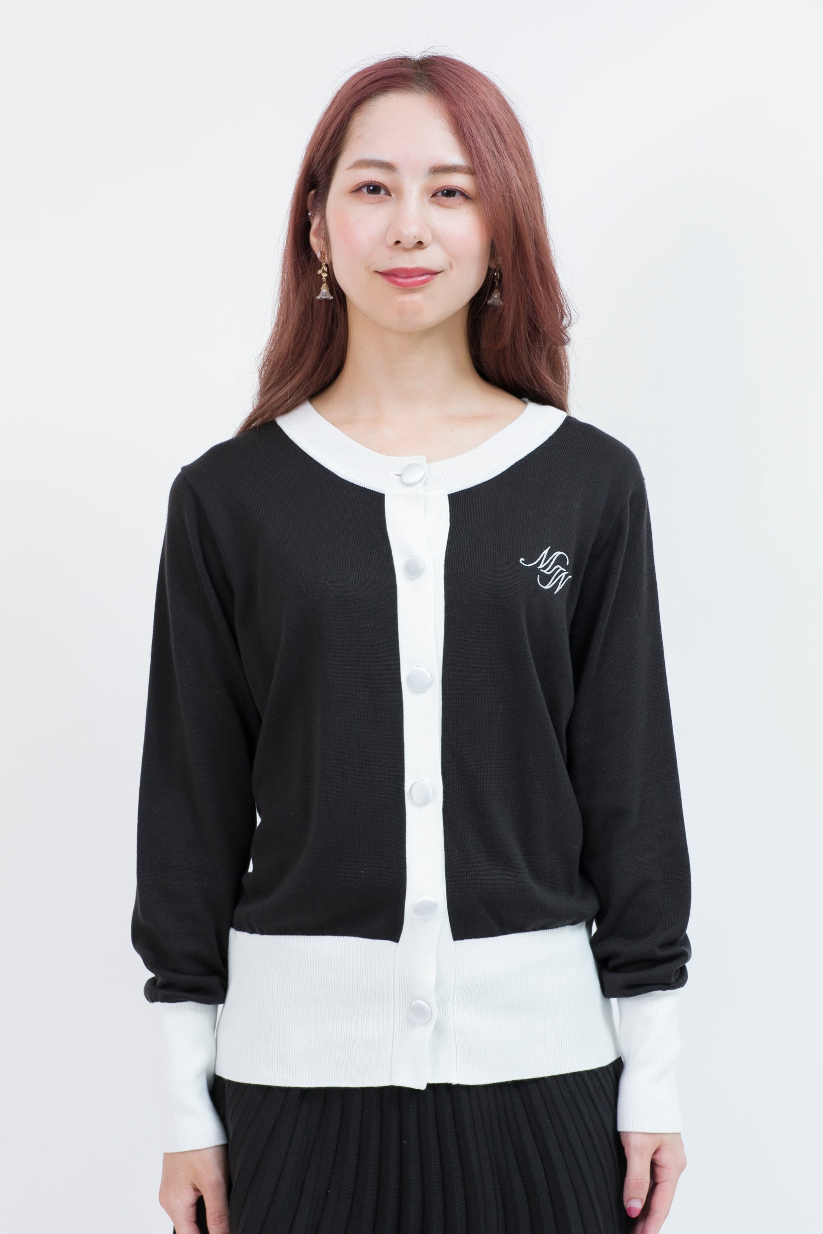 Bicolor long sleeve knit cardigan (701H8212K)