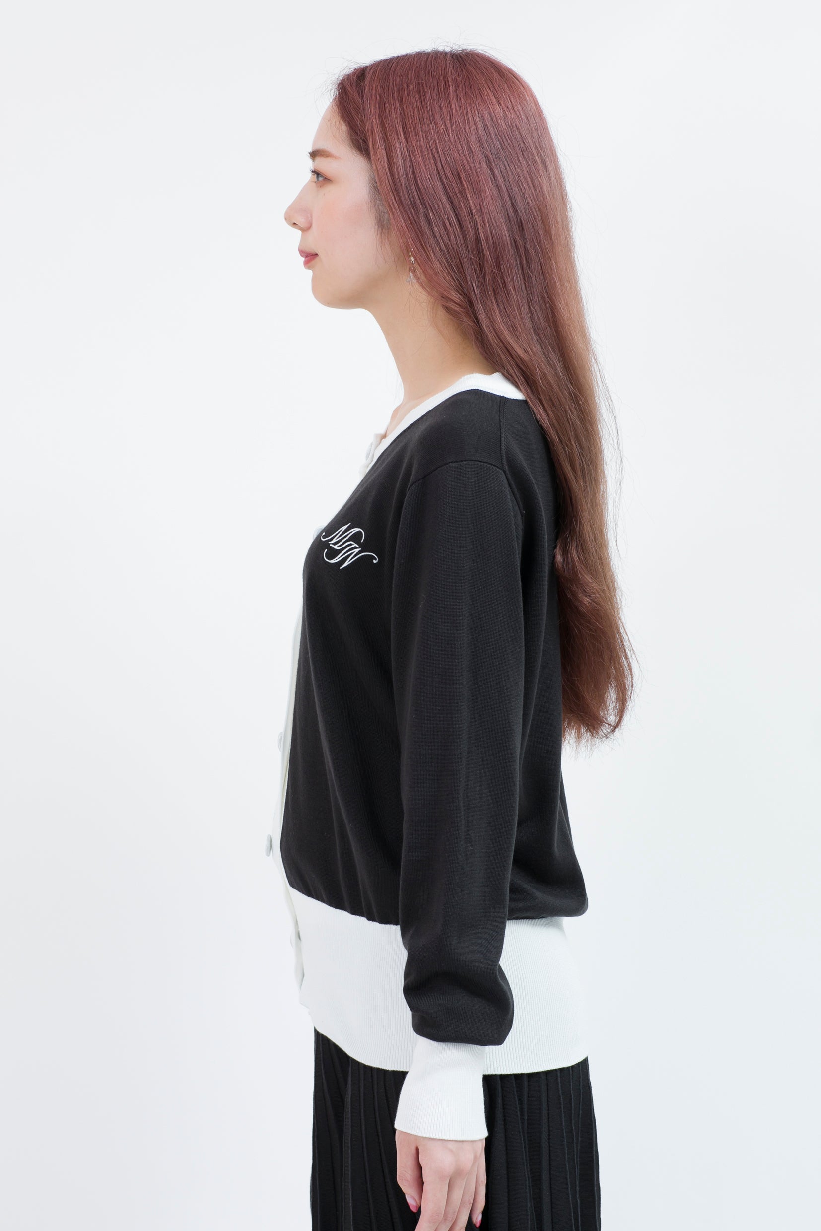 Bicolor long sleeve knit cardigan (701H8212K)