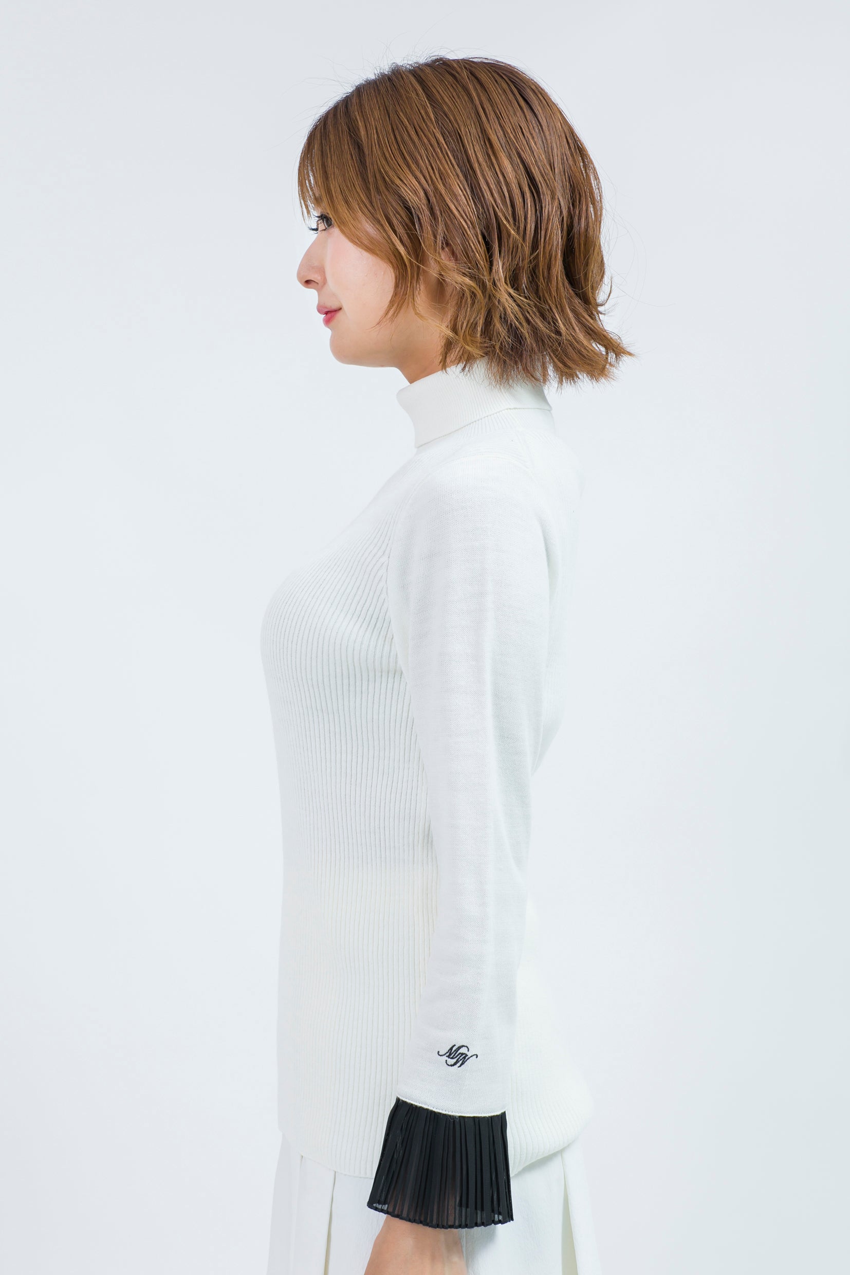 Pleated cuffs long sleeve turtle rib knit (701H8226)
