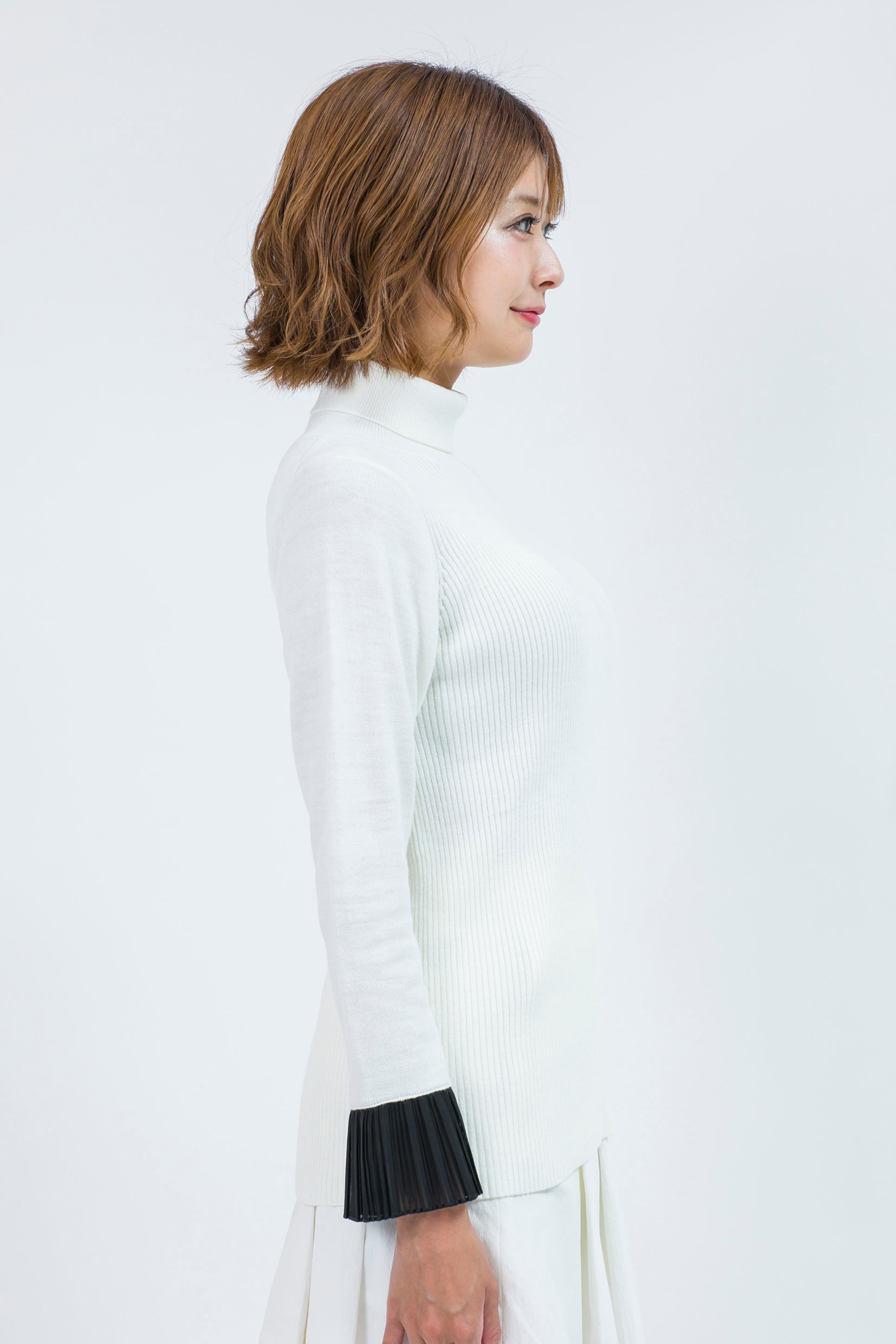 Pleated cuffs long sleeve turtle rib knit (701H8226)