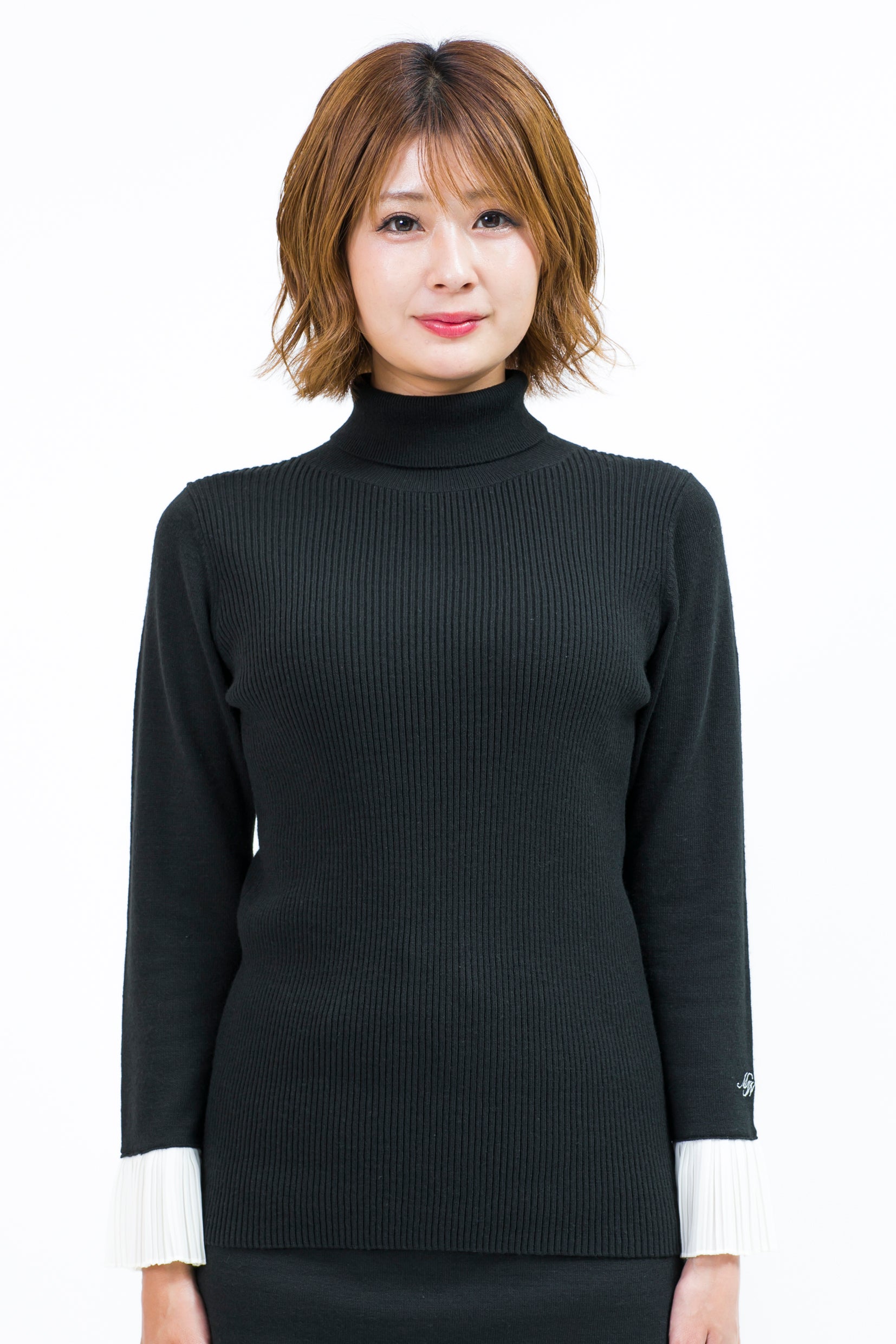 Pleated cuffs long sleeve turtle rib knit (701H8226)