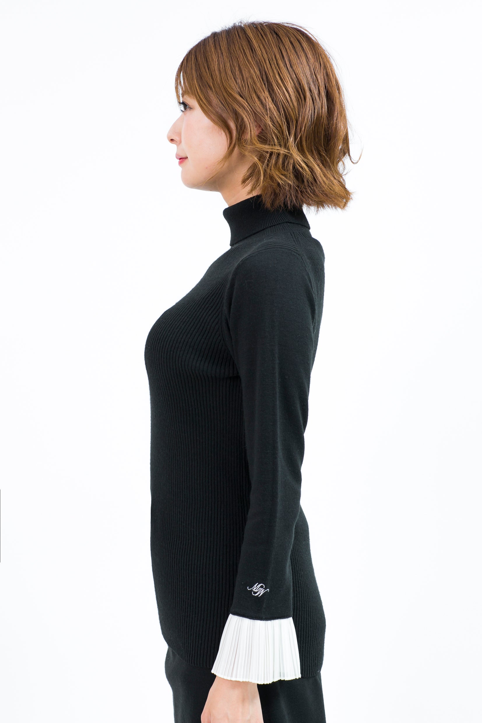 Pleated cuffs long sleeve turtle rib knit (701H8226)
