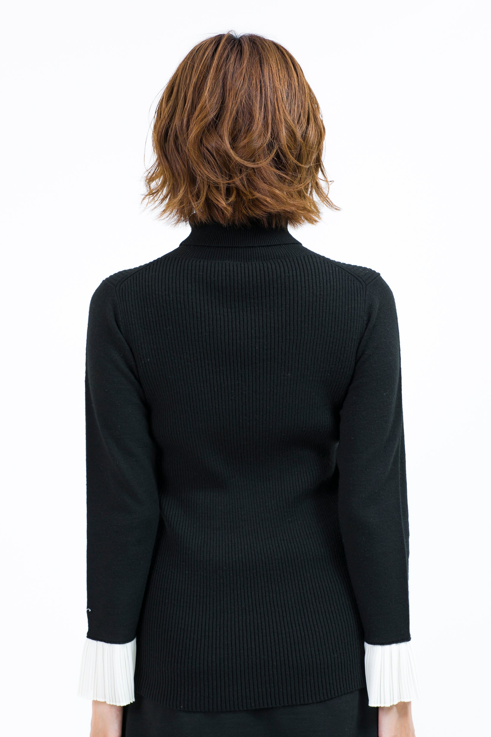 Pleated cuffs long sleeve turtle rib knit (701H8226)