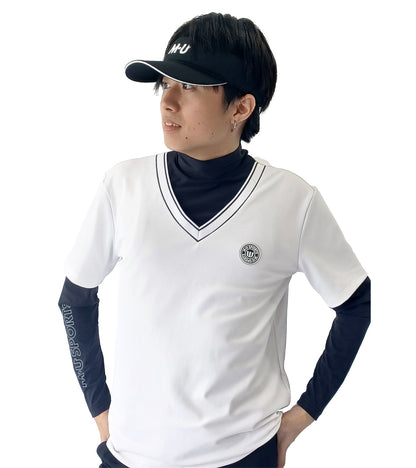 メンズ長袖フェイクレイヤープルオーバー