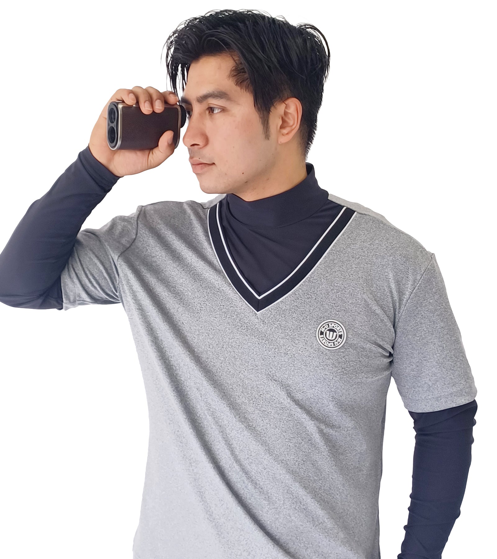 メンズ長袖フェイクレイヤープルオーバー