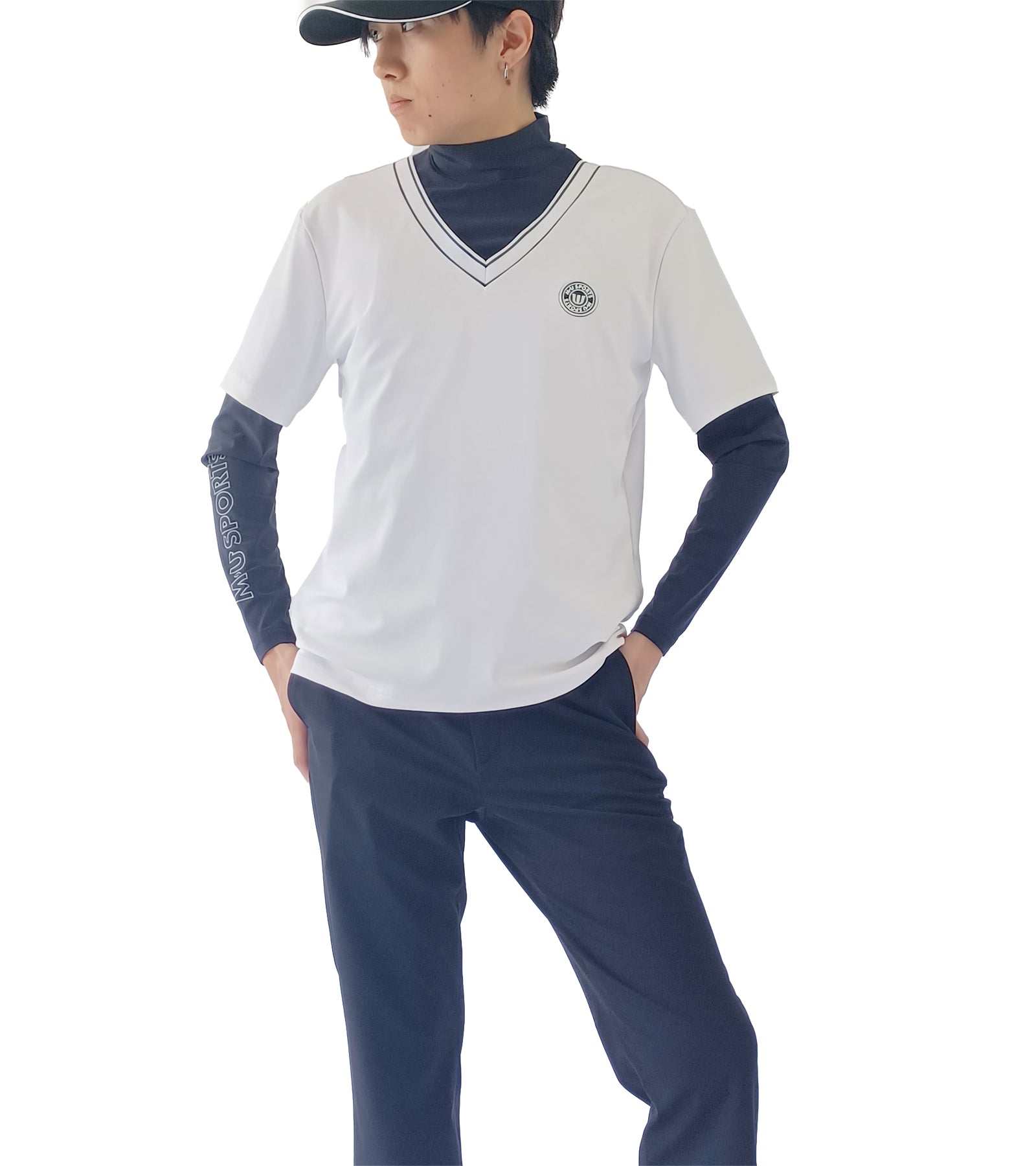 メンズ長袖フェイクレイヤープルオーバー