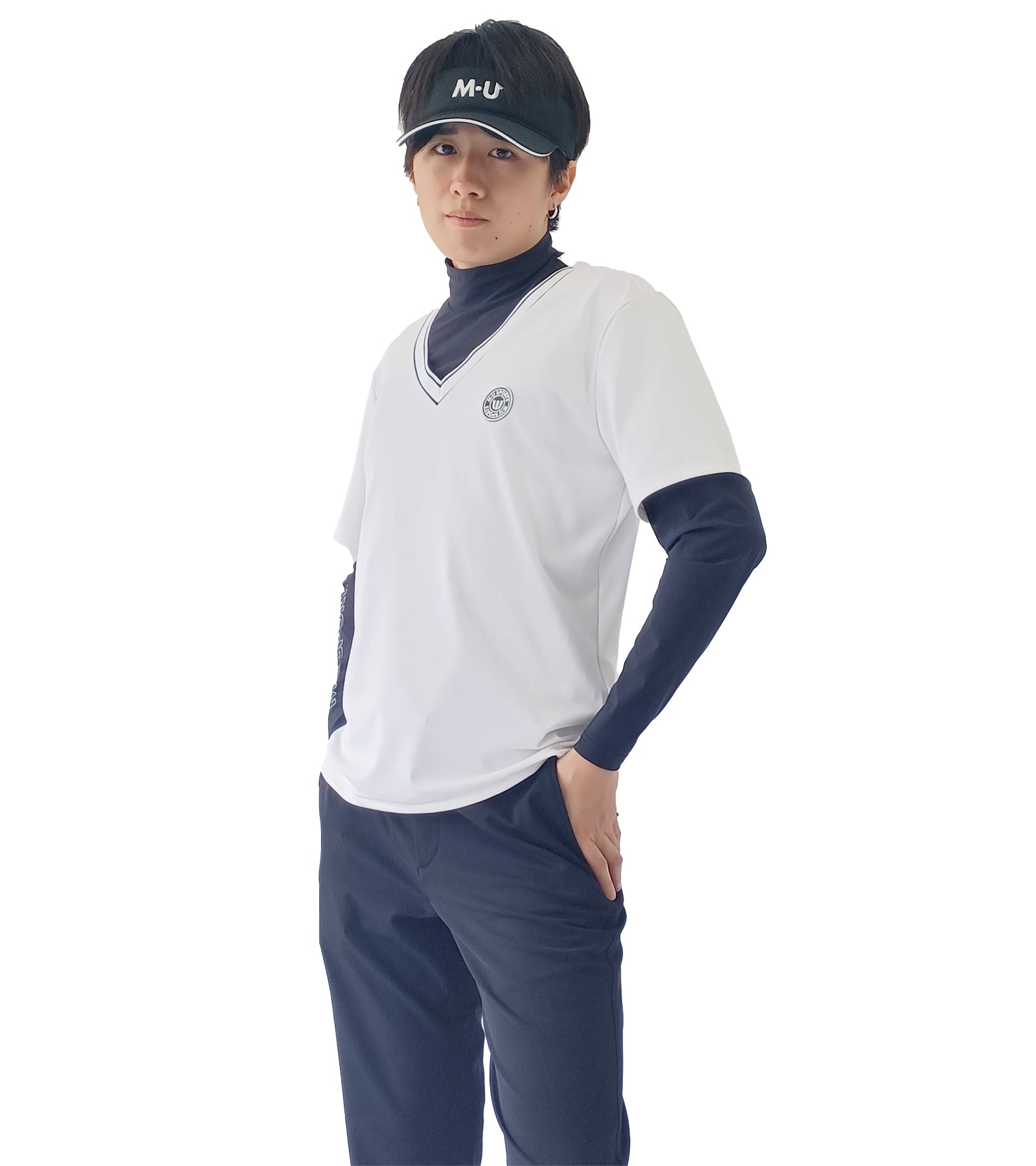 メンズ長袖フェイクレイヤープルオーバー