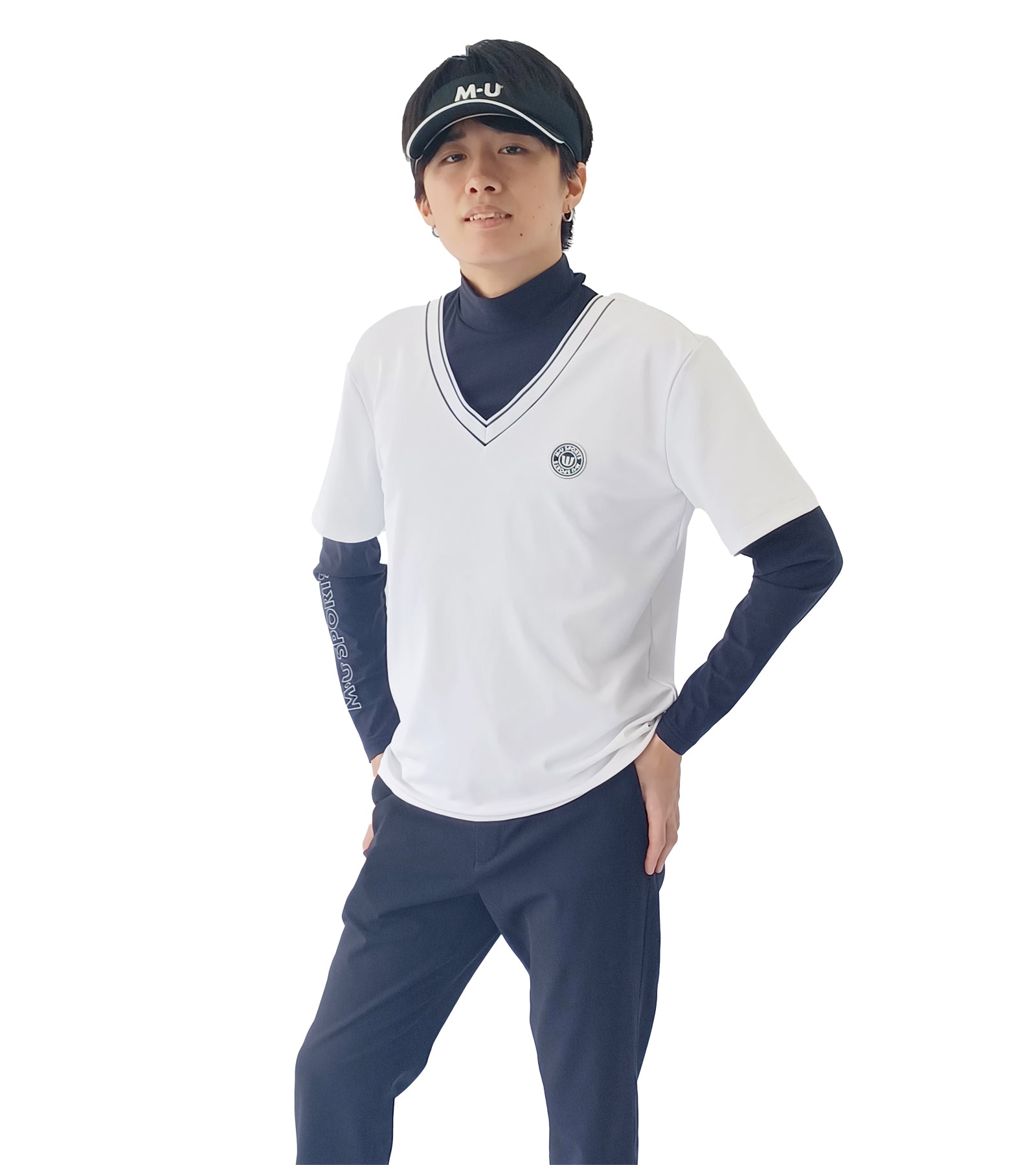 メンズ長袖フェイクレイヤープルオーバー