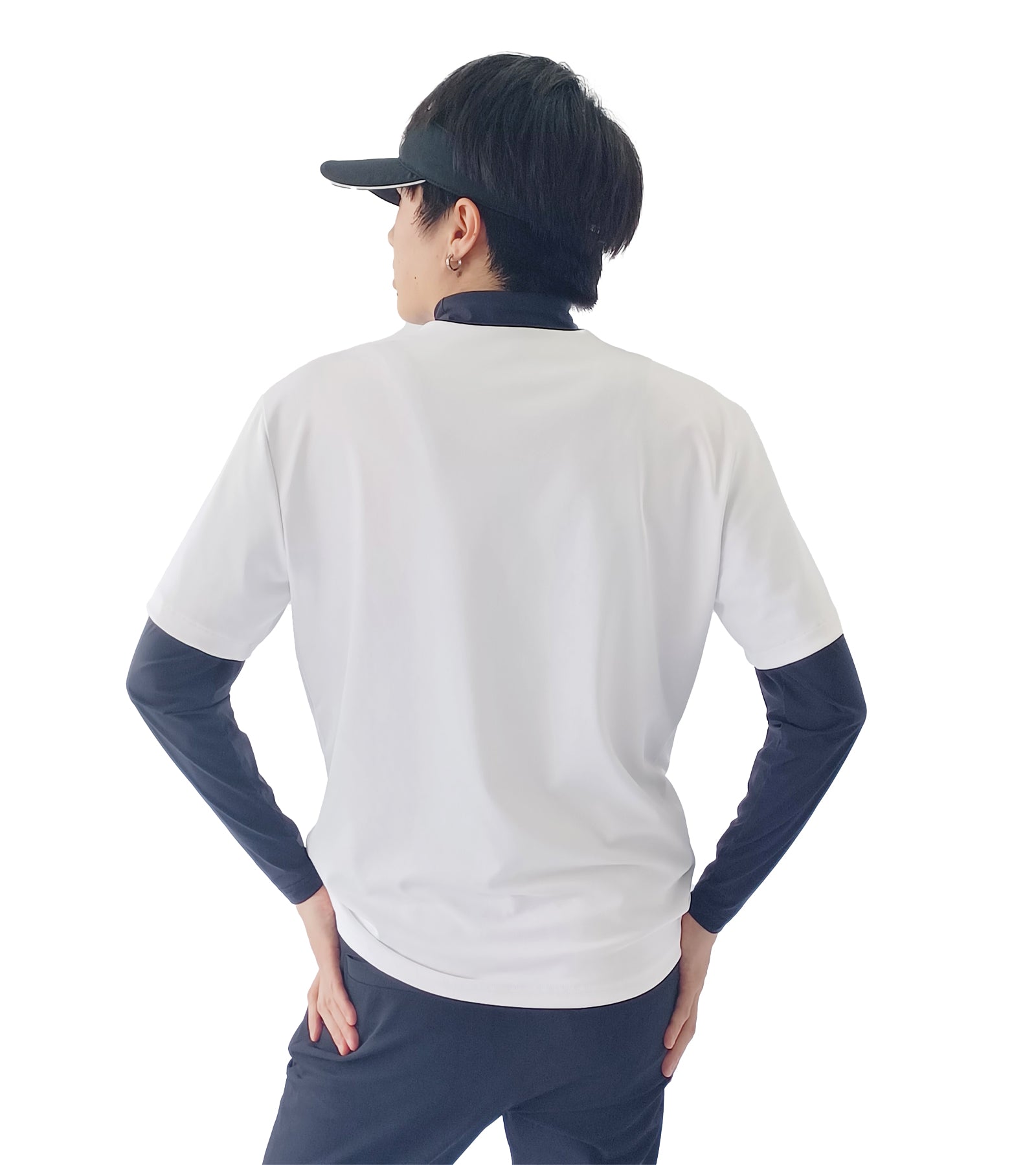 メンズ長袖フェイクレイヤープルオーバー