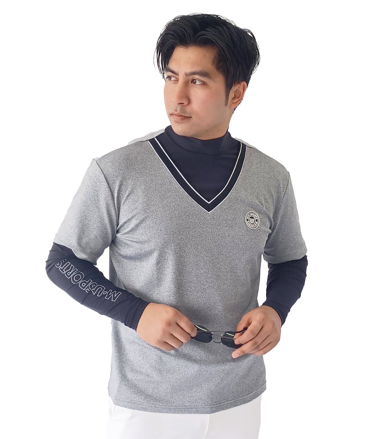 メンズ長袖フェイクレイヤープルオーバー