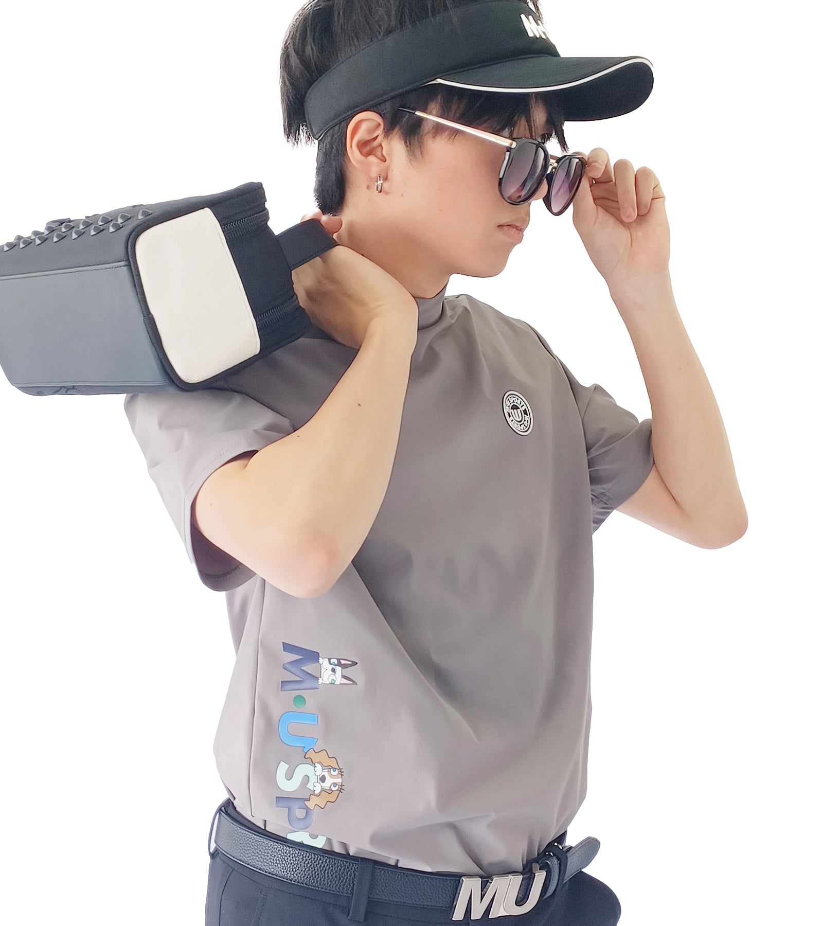 メンズ半袖モックネックプルオーバー