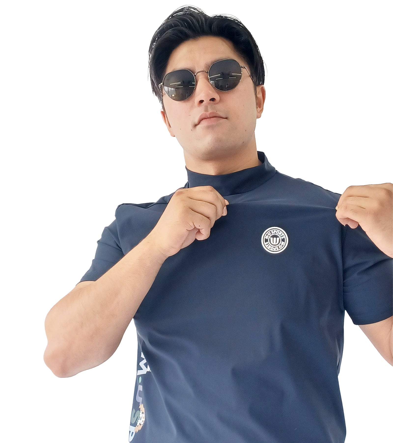 メンズ半袖モックネックプルオーバー