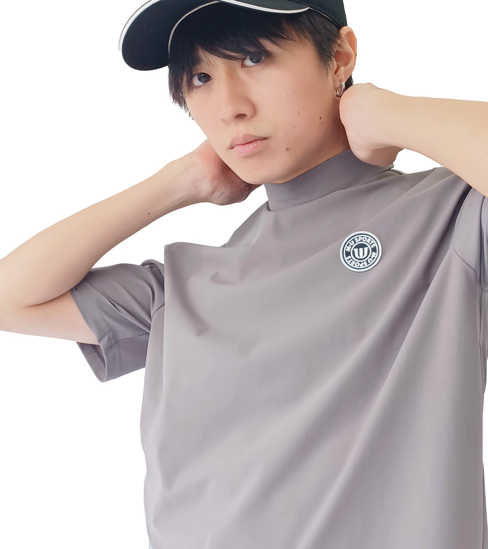 メンズ半袖モックネックプルオーバー