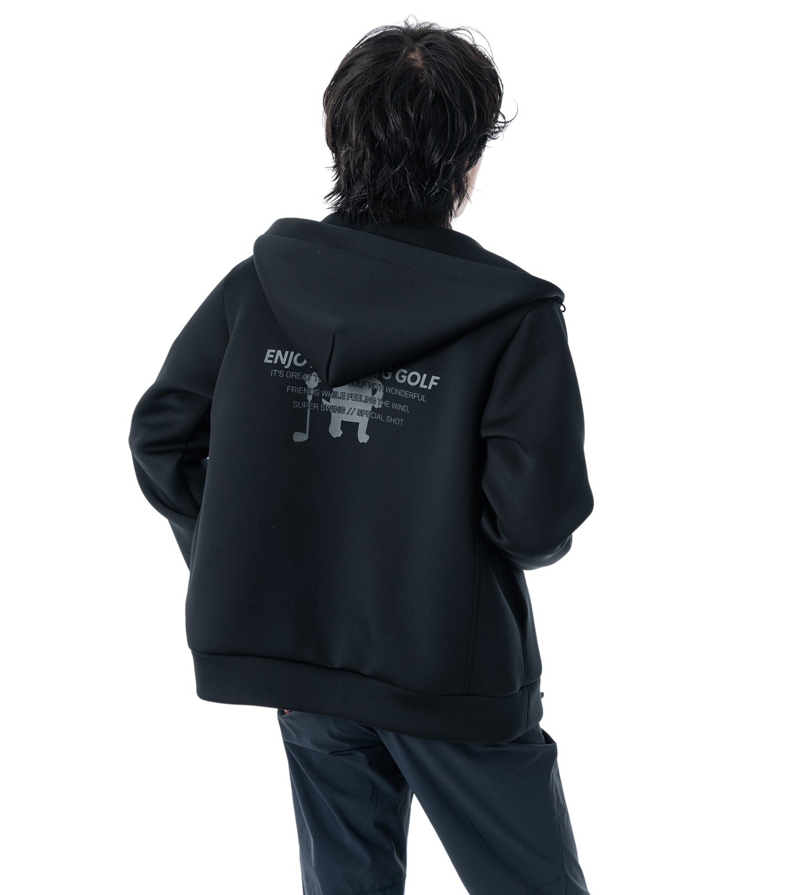 メンズワッペン切替フードパーカー