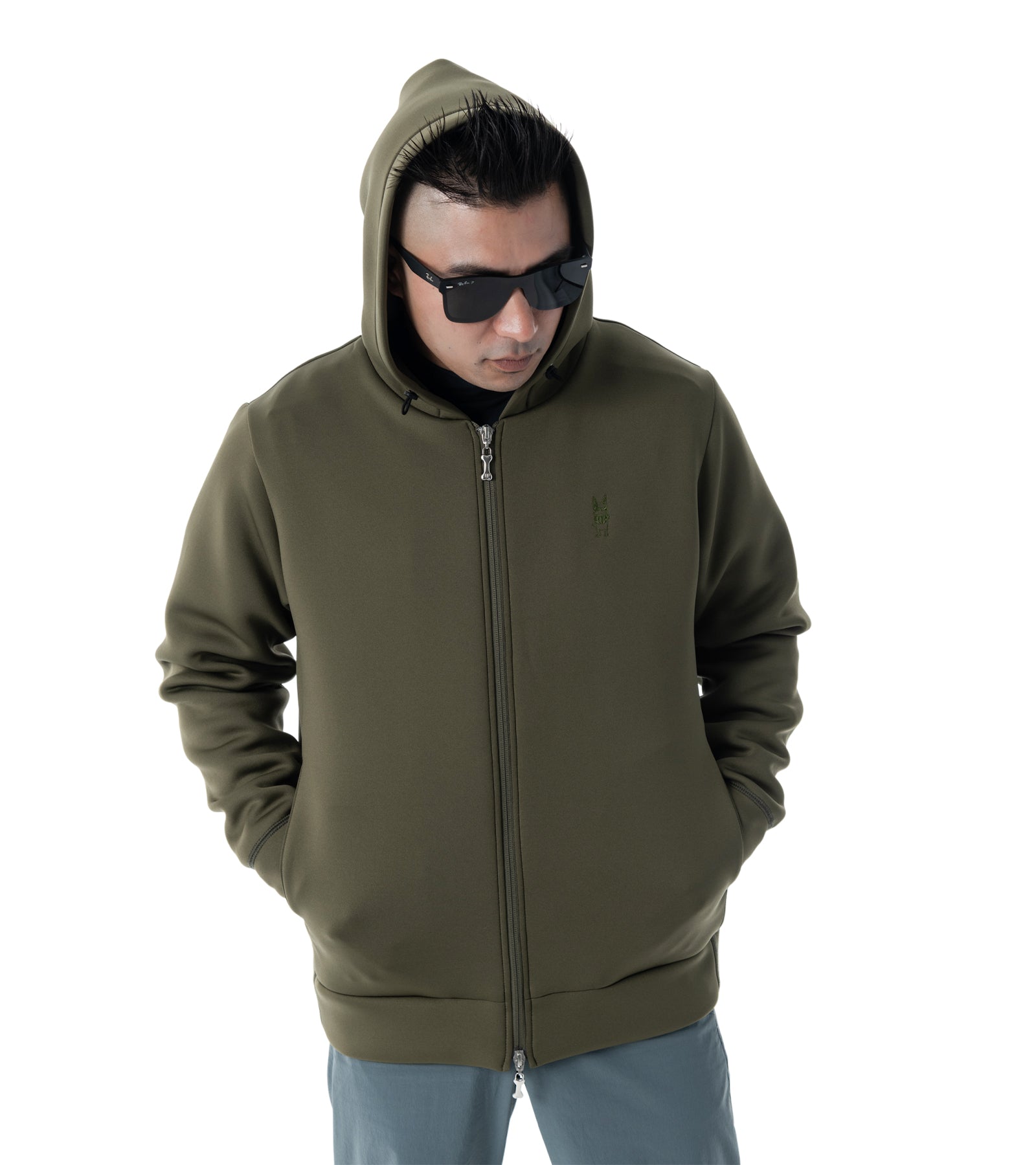 メンズワッペン切替フードパーカー